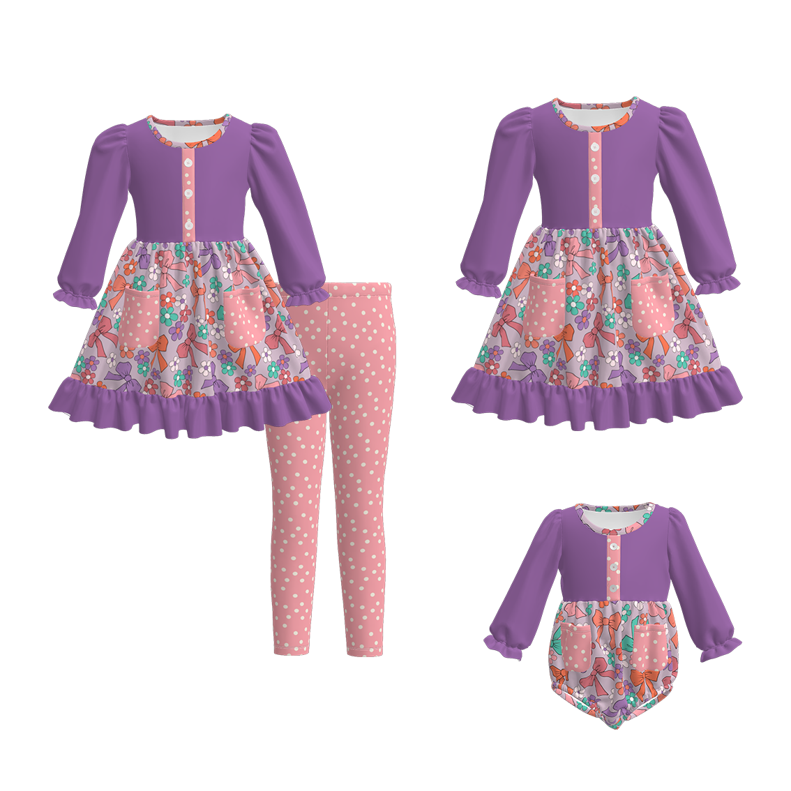 (Pre Order)Family Fall Bow Print Dress,Set&Romper