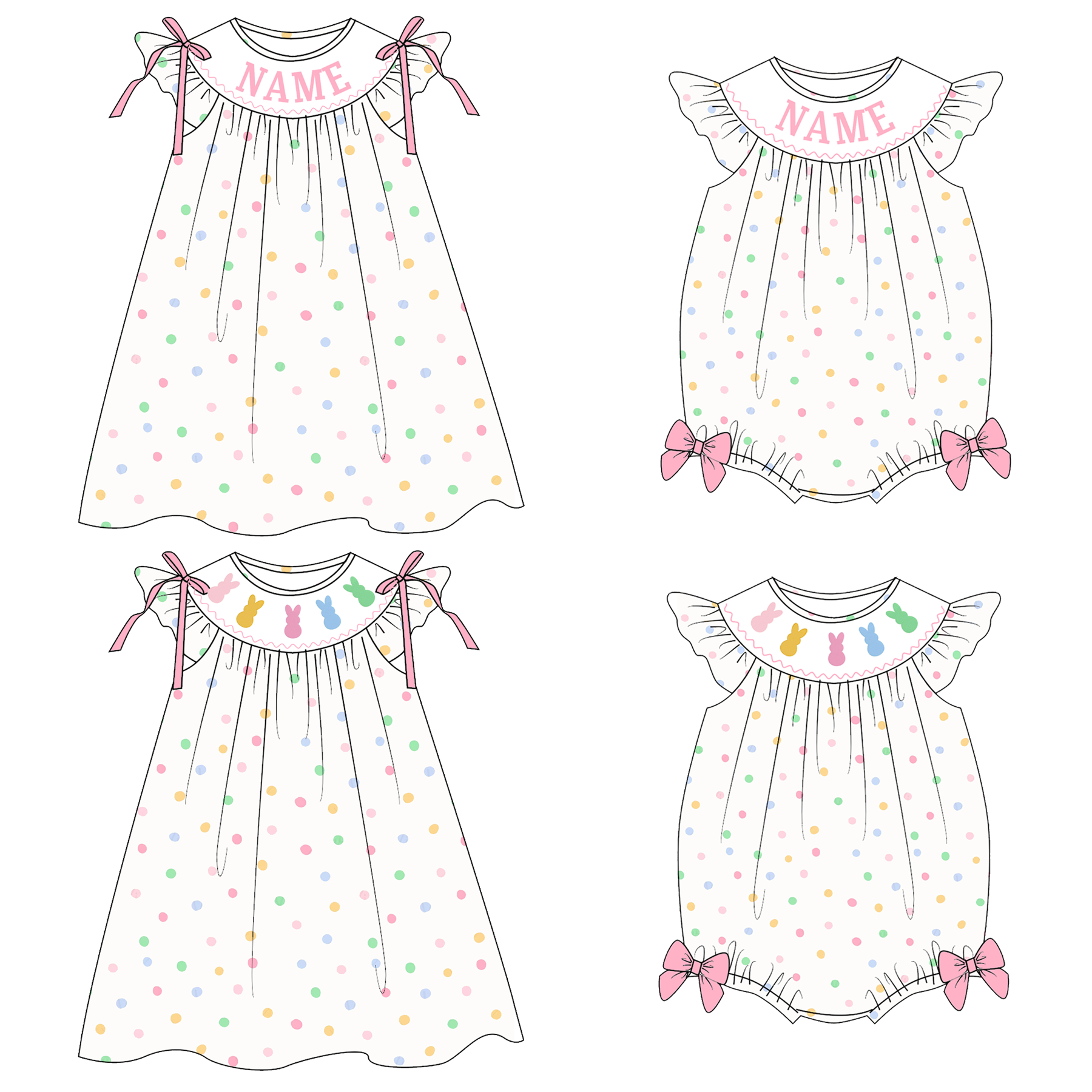 (Pre Order)Sisters Easter Bunny Embroidery Smocked Dress&Romper