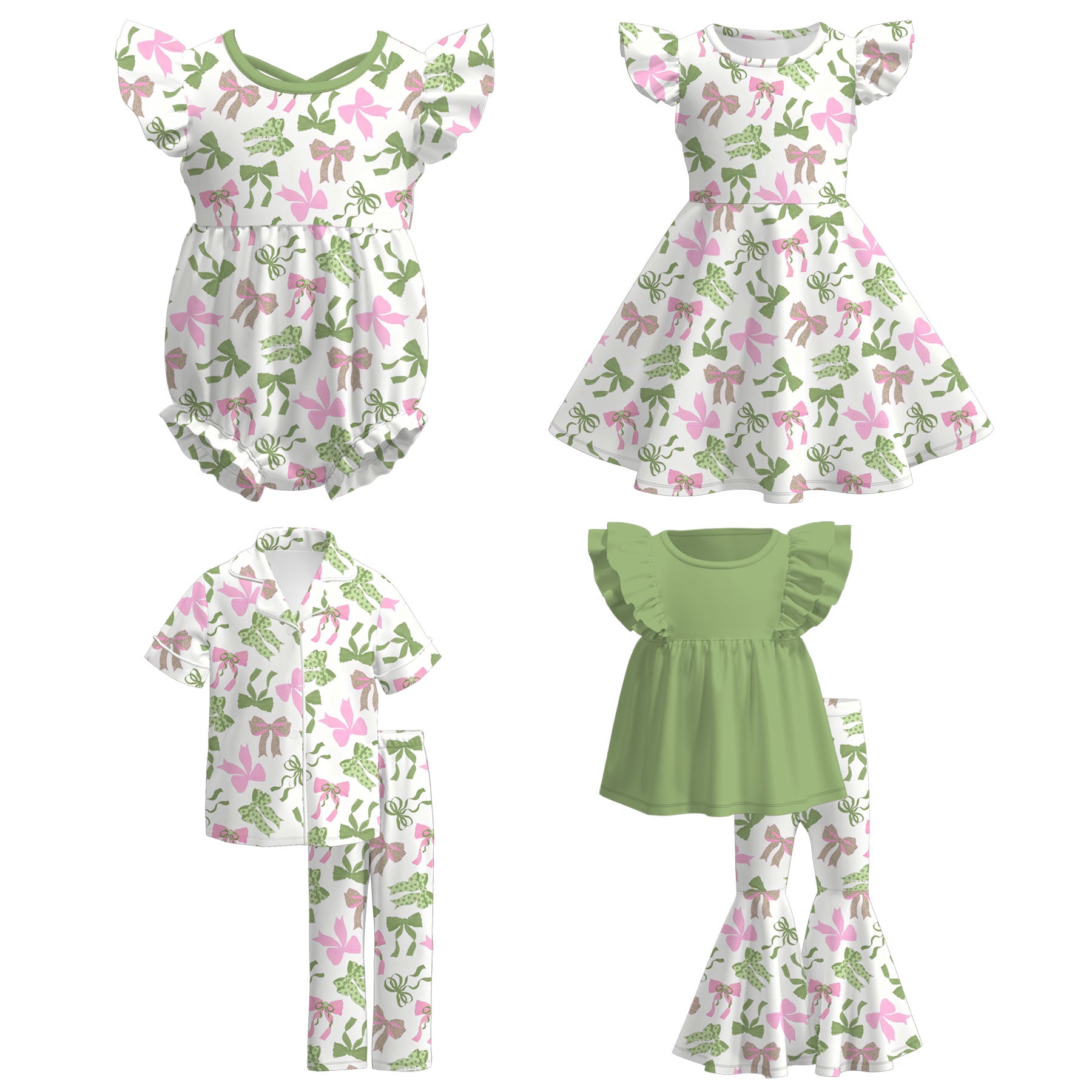 (Pre Order)Sisters St. Patrick's Day Bow Print Dress,Set&Romper