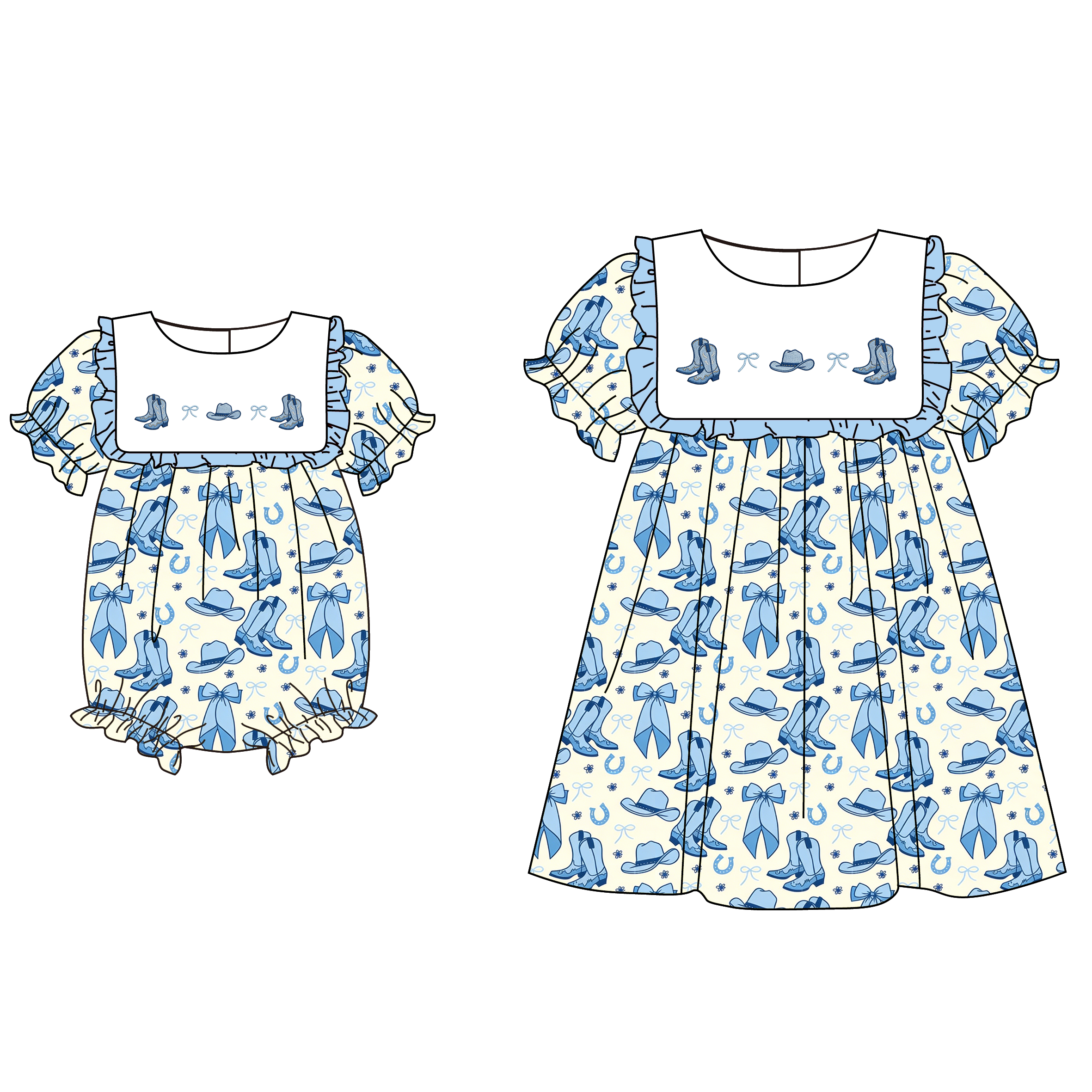(Pre Order)Sisters Spring&Summer Boots Embroidery Dress&Romper