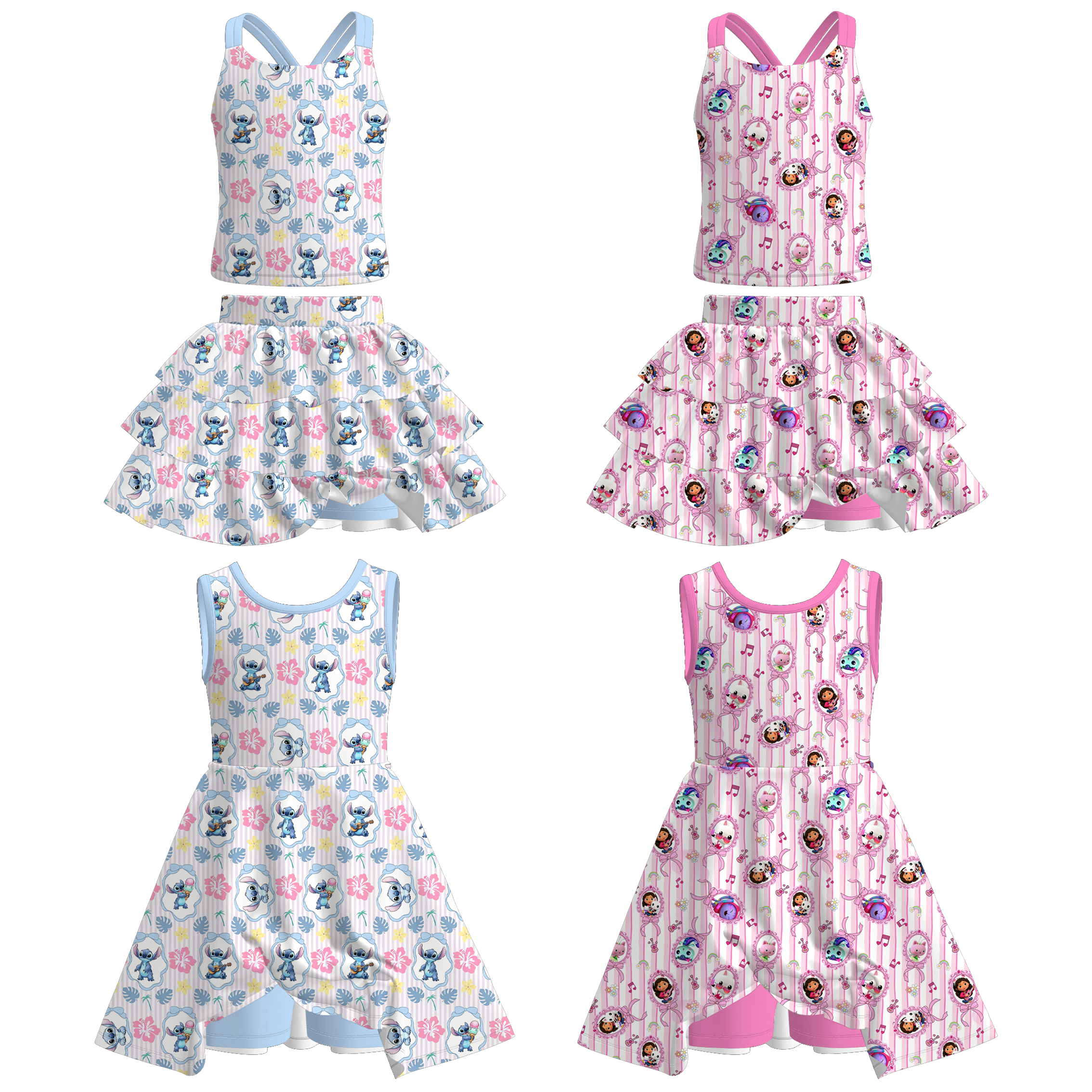 (Pre Order+Prepack Zone)Girls Cartoon Print Skort Dress,Set(Mix Size)