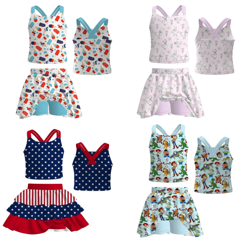 (Weekly Pre-Order)Girls Spring&Summer Print Skort Set(Ends Wednesday)