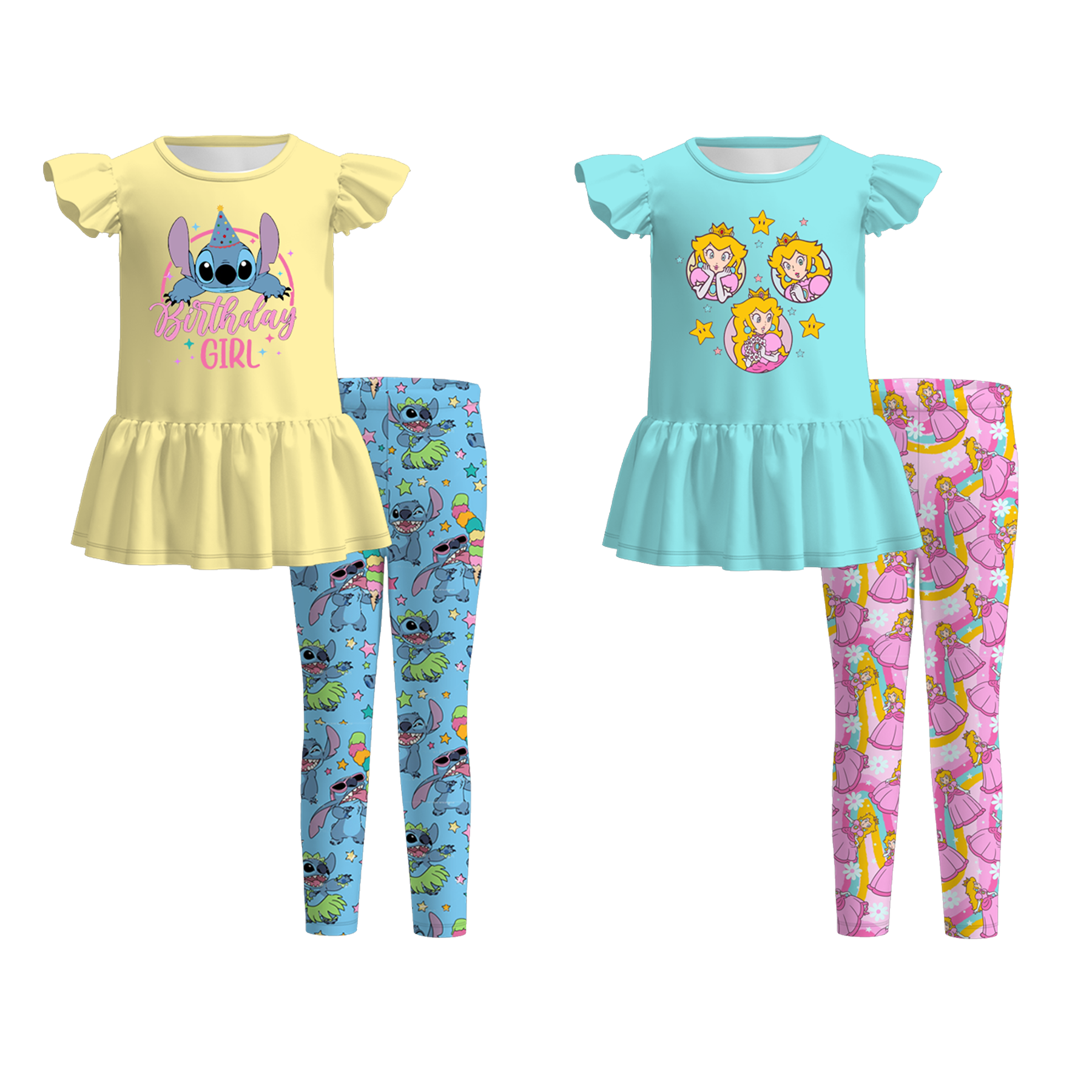 (Pre Order)Girls Summer Cartoon Print Outfit Set