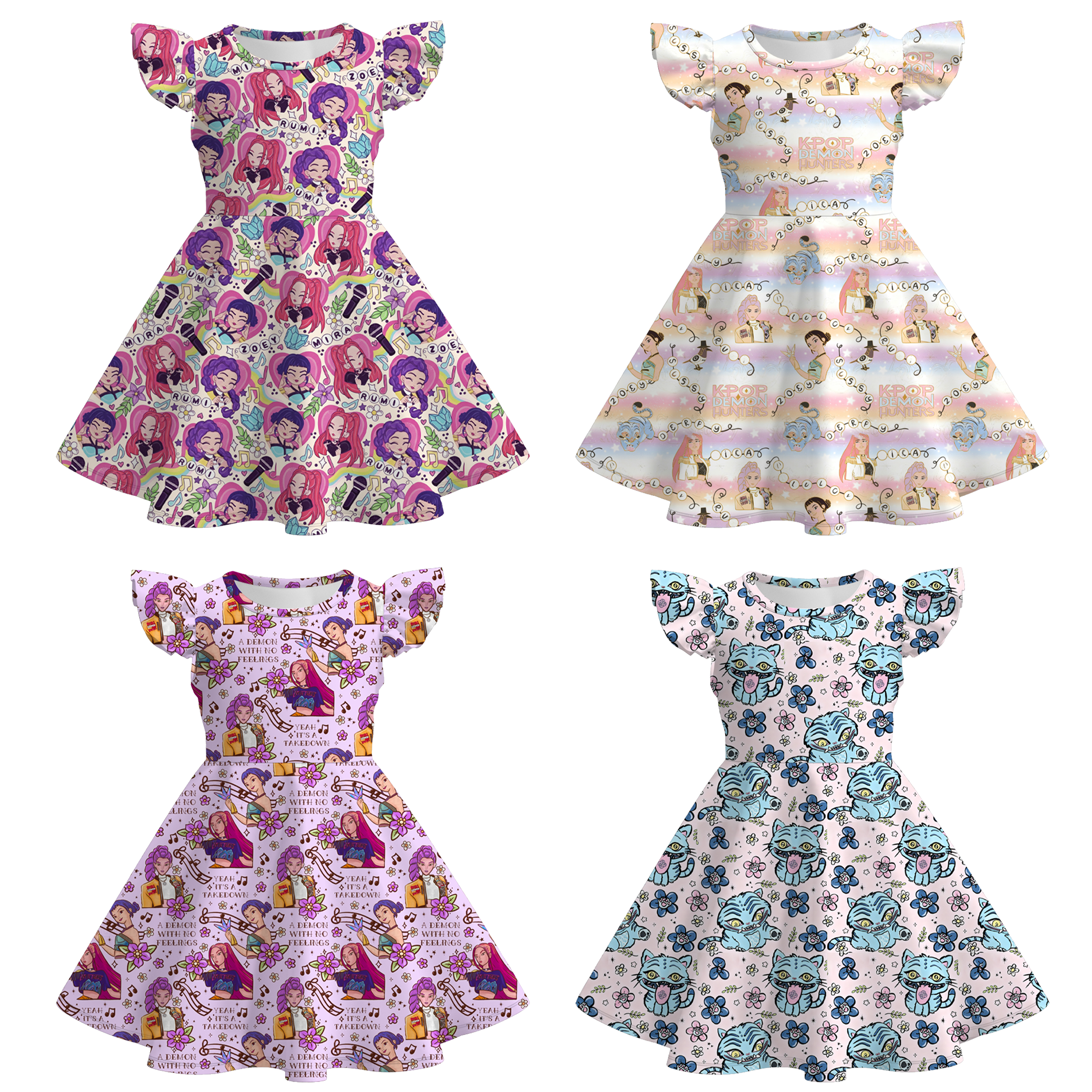 (Pre Order)Girls Movie Character Print Flying Sleeves Dress