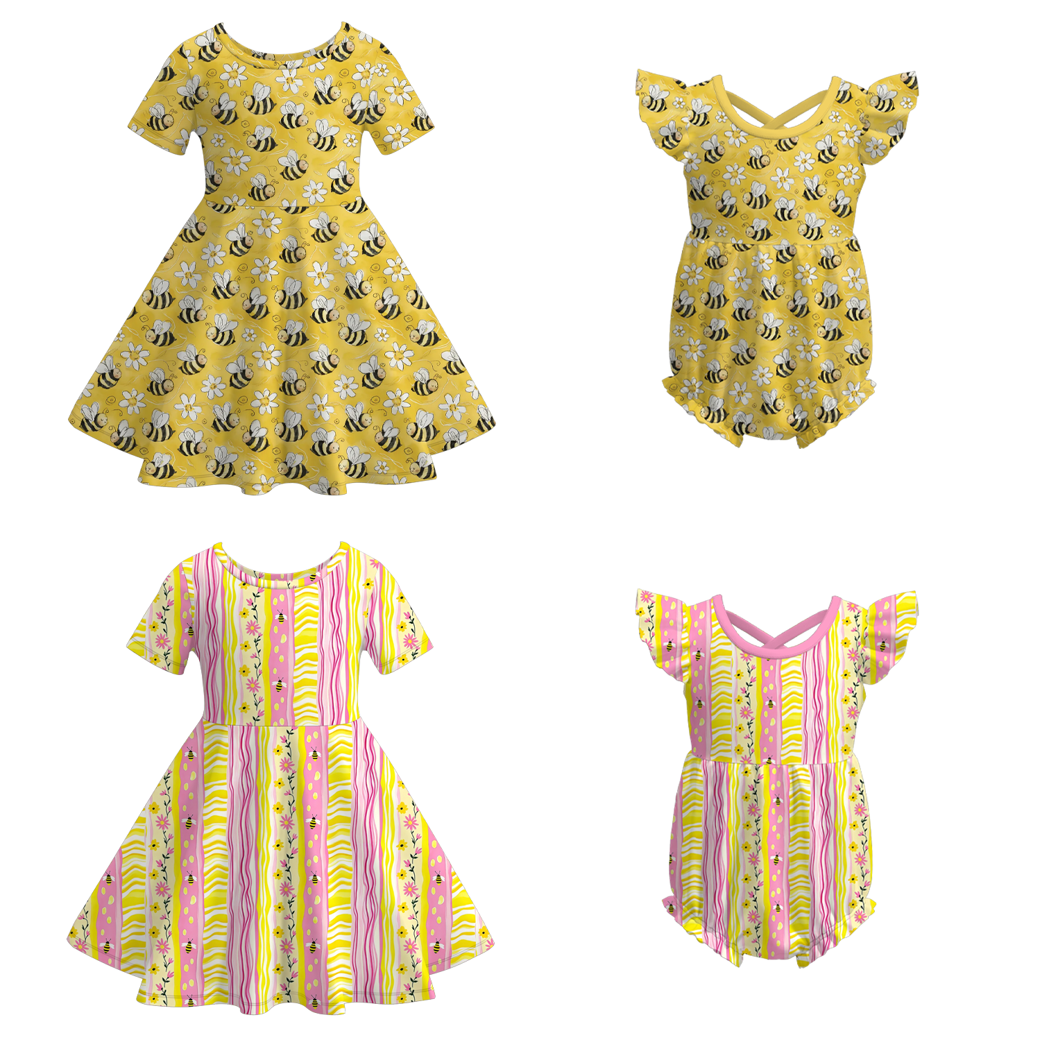 (Pre Order)Sisters Spring&Summer Floral,Bee Print Dress&Romper