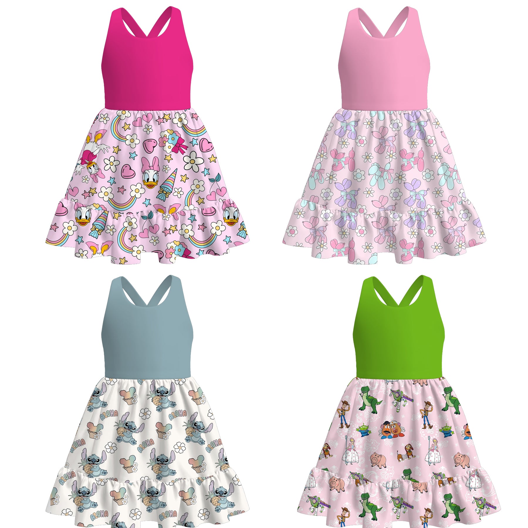 (Pre Order)Girls Spring and Summer Cartoon Print Dress
