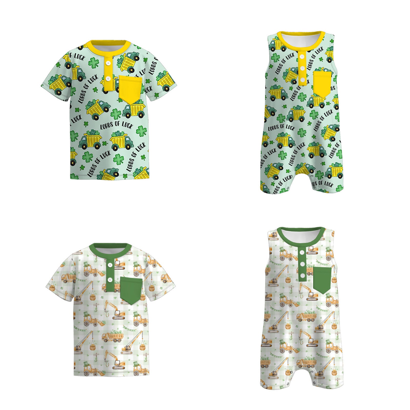 (Pre Order)Brothers St. Patrick's Day Shamrock Print Top&Romper