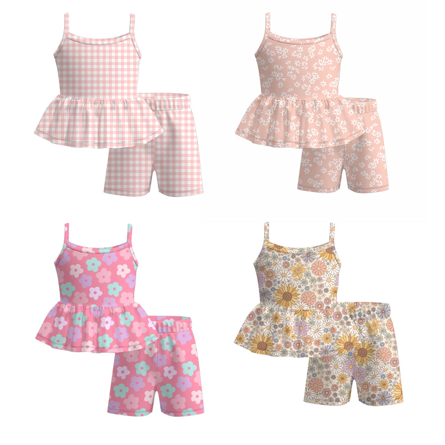 (Pre Order)Girls Spring and Summer Floral Print Shorts Set