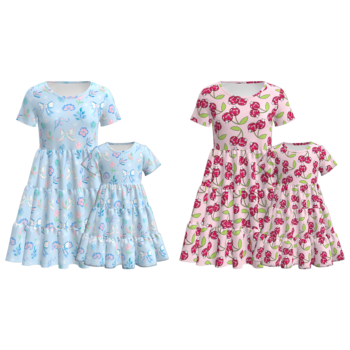 (Pre Order)Mommy and Me Spring & Summer Floral Cherry Print Dress