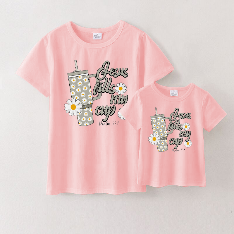 (Pre Order)Mommy & me Cartoon Printed Short Sleeve Pink T-shirt