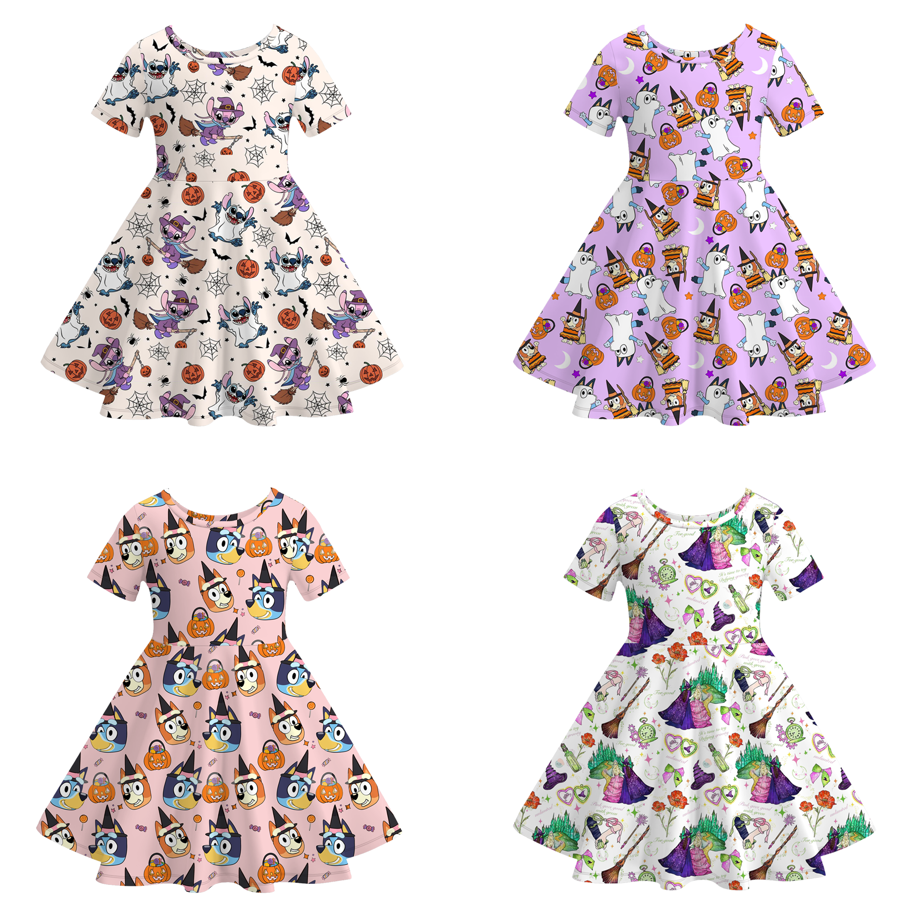 (Pre Order)Girls Halloween Cartoon Print Dress