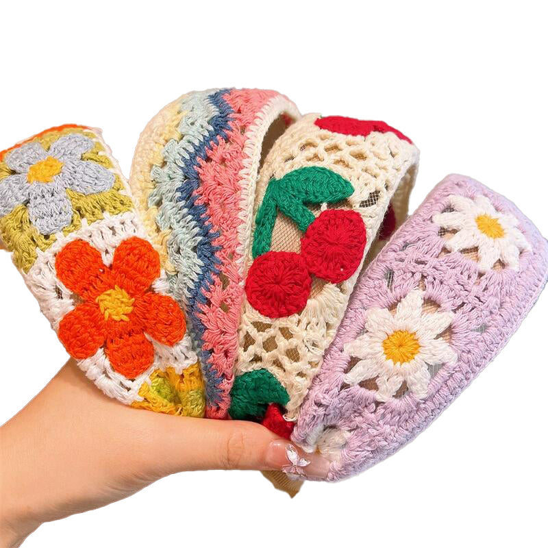 (Pre Order)Girls Knitted Floral Embroidery Headband