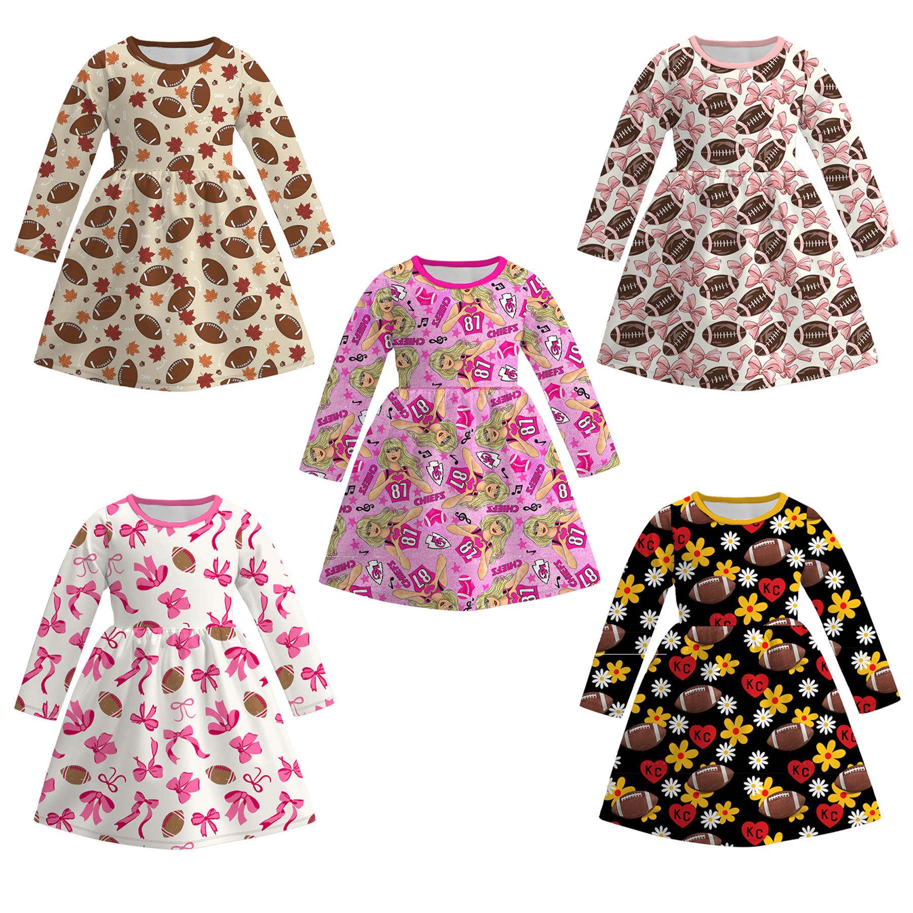 (Pre Order)Girls Super Bowl Print Milk Silk Dress