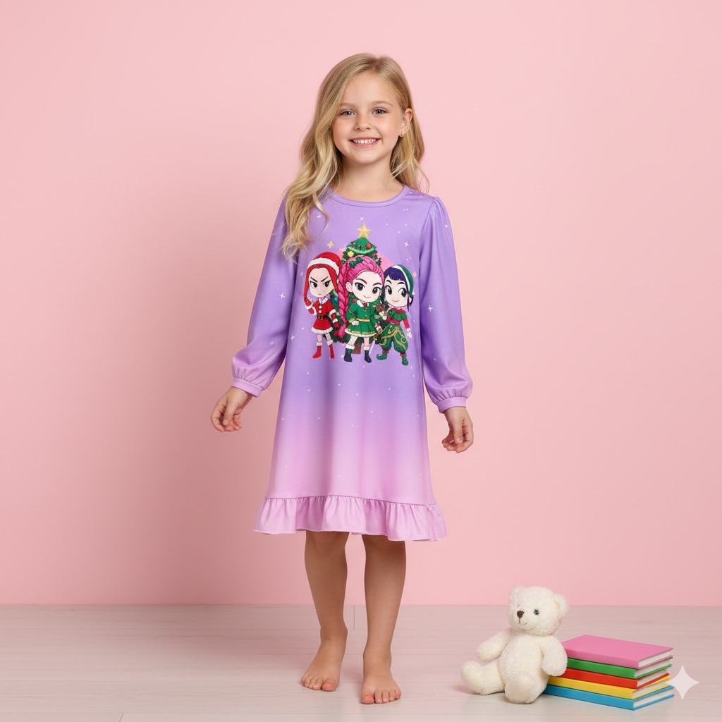 (Pre Order,Prepack Zone)Girls Christmas Movie Character Print Pajamas Dress(Mix Size)