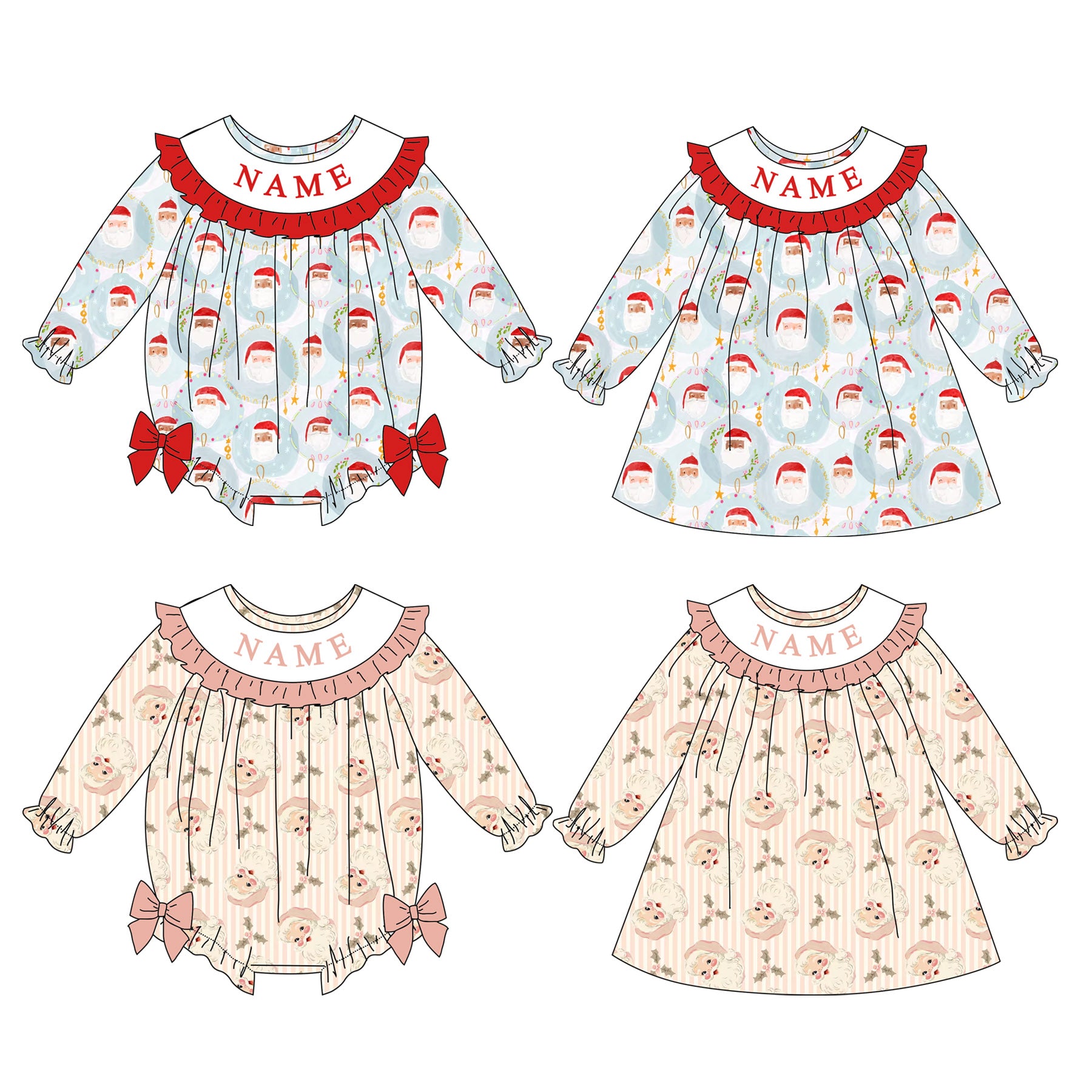 (Pre Order)Sisters Christmas Embroidery Smocked Dress&Romper