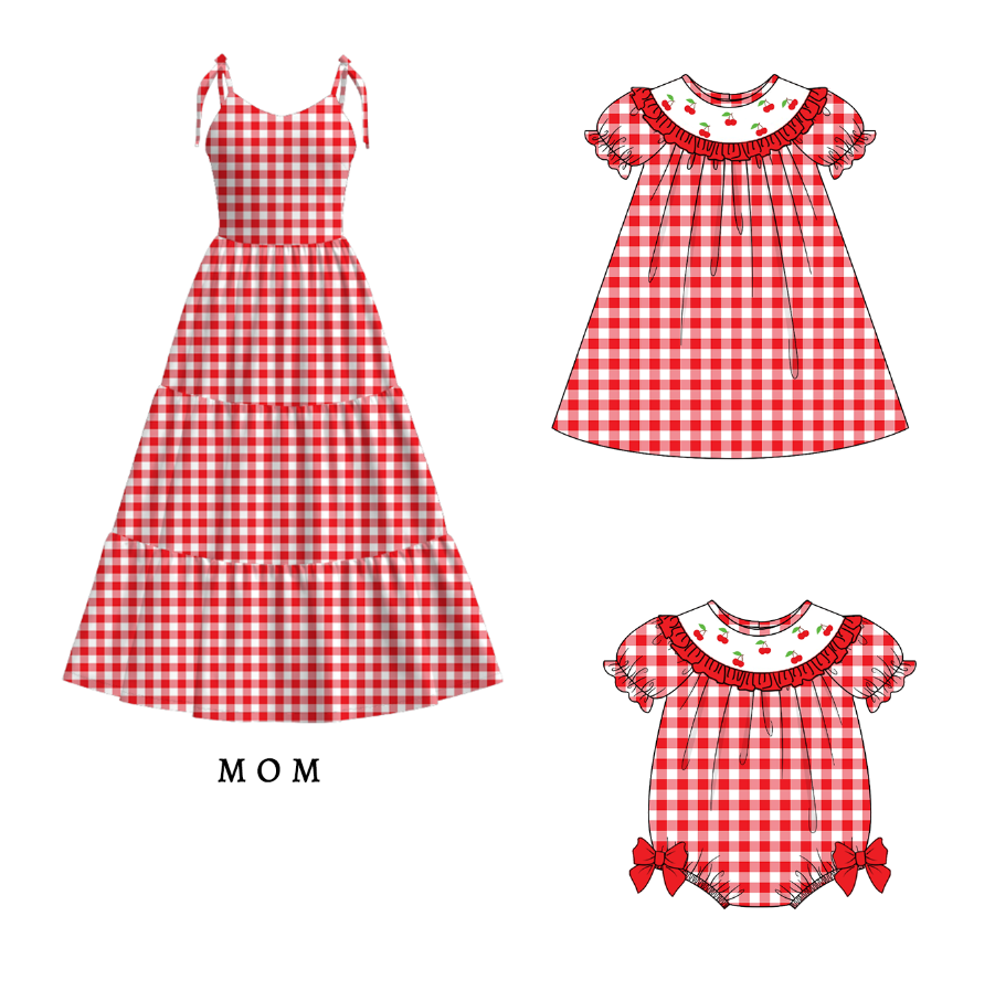 (Pre Order)Mommy and Me Spring&Summer Cherry Embroidery Smocked Dress,Romper