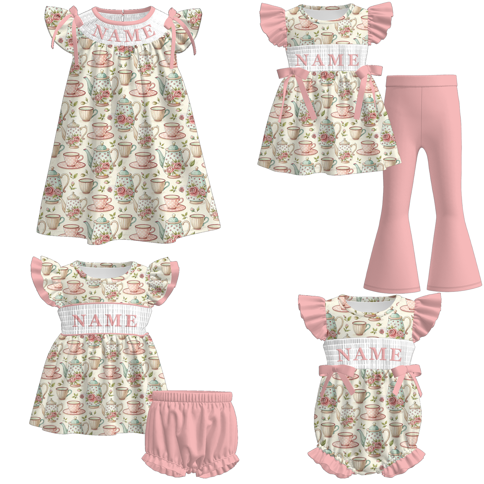 (Pre Order)Sisters Spring Floral Embroidery Smocked Dress,Set&Romper