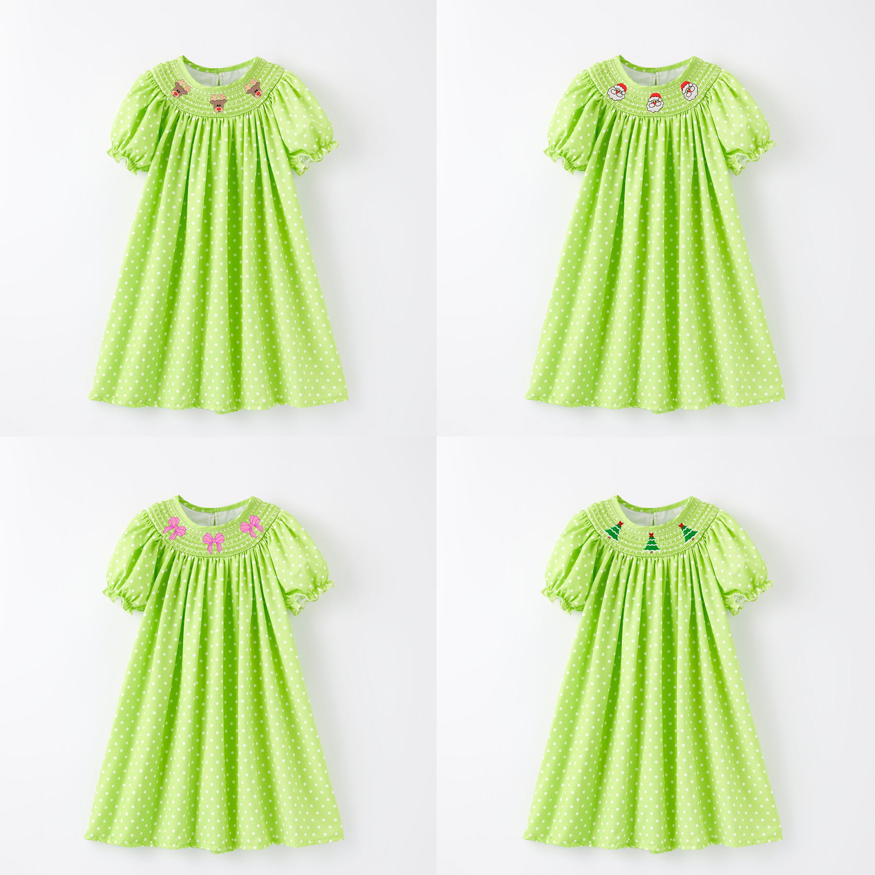 (Pre Order)Girls Christmas Embroidery Smocked Dress