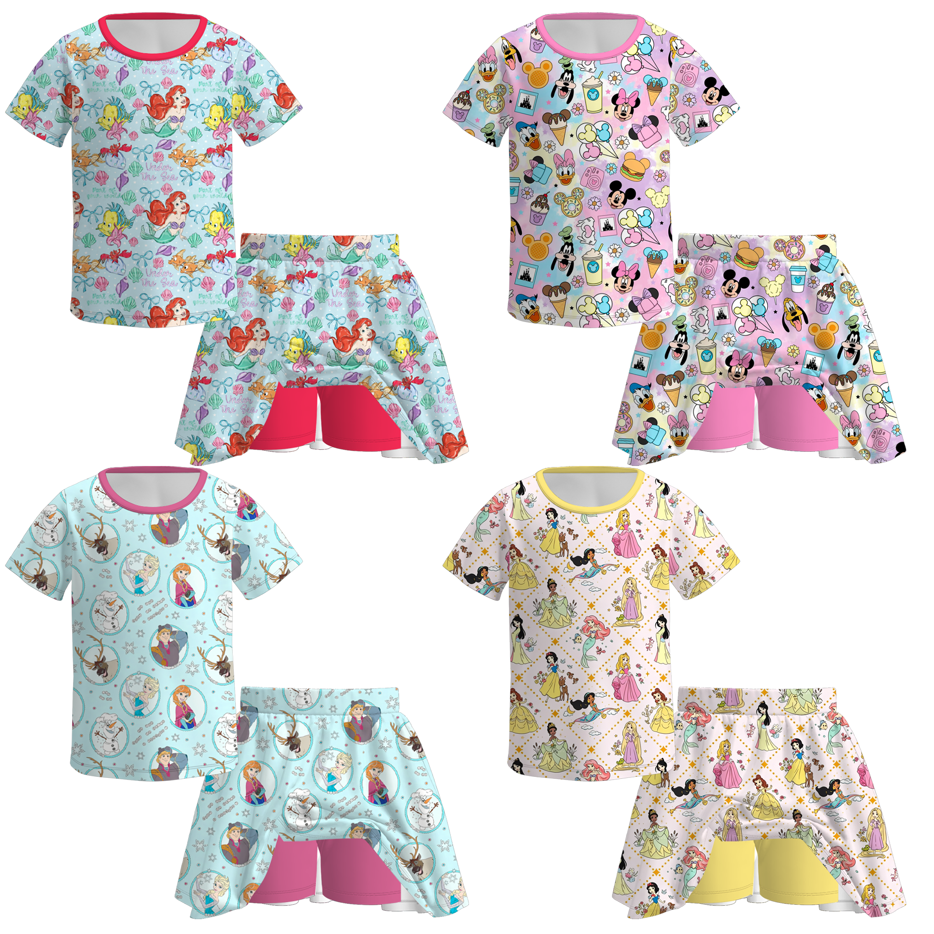 (Pre Order)Girls Fall Princess Print Skort Set
