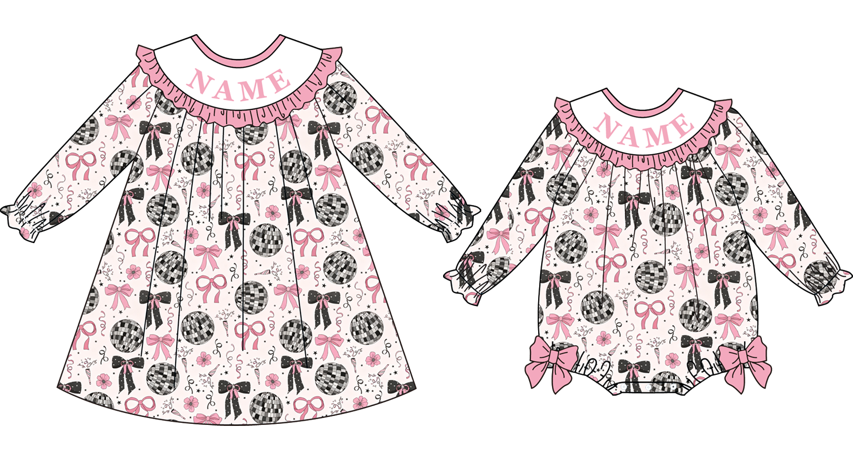 (Pre Order)Sisters New Year Bow Embroidery Smocked Dress&Romper