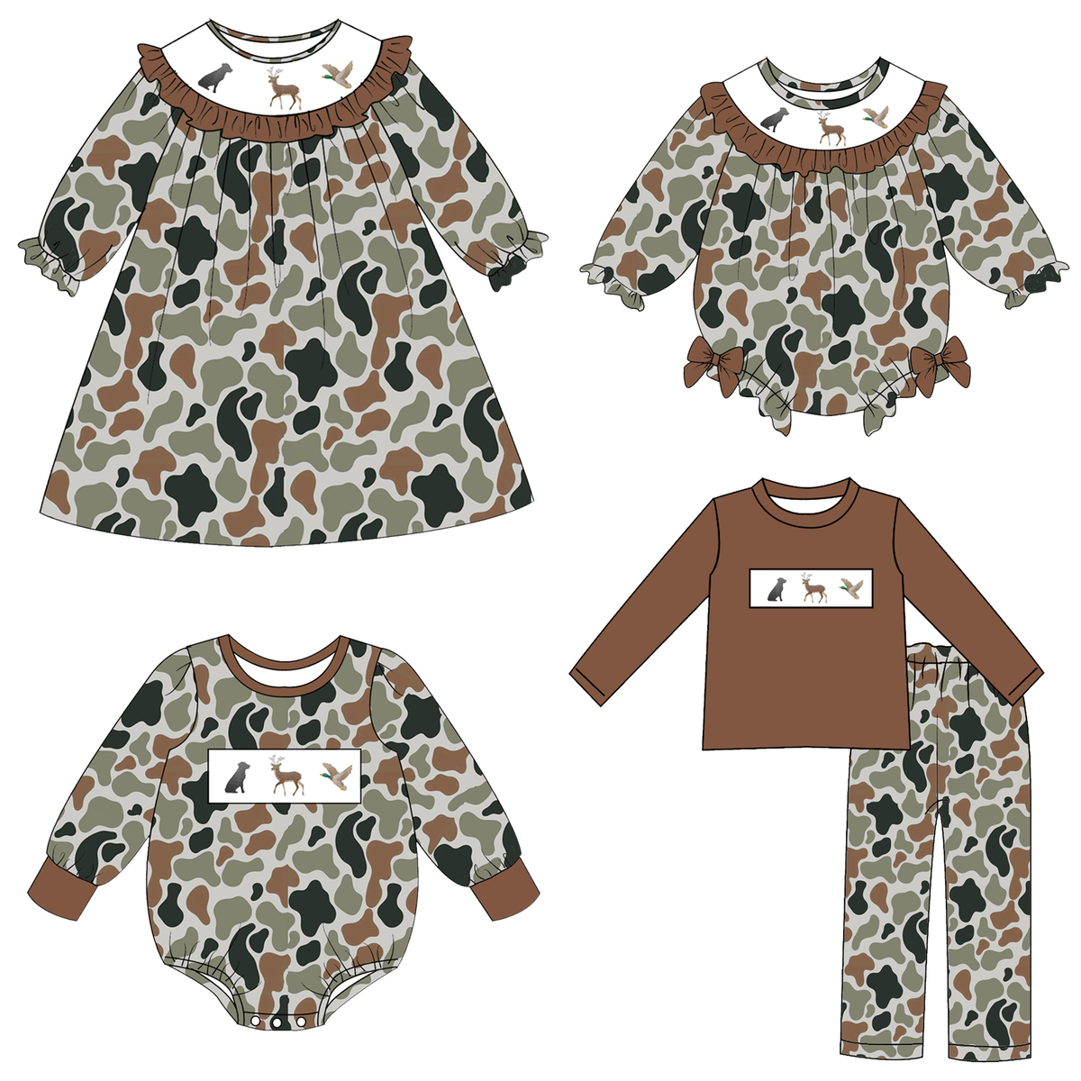 (Weekly Pre-Order)Siblings Camouflage Embroidery Smocked Dress,Set&Romper(Ends 10.18)
