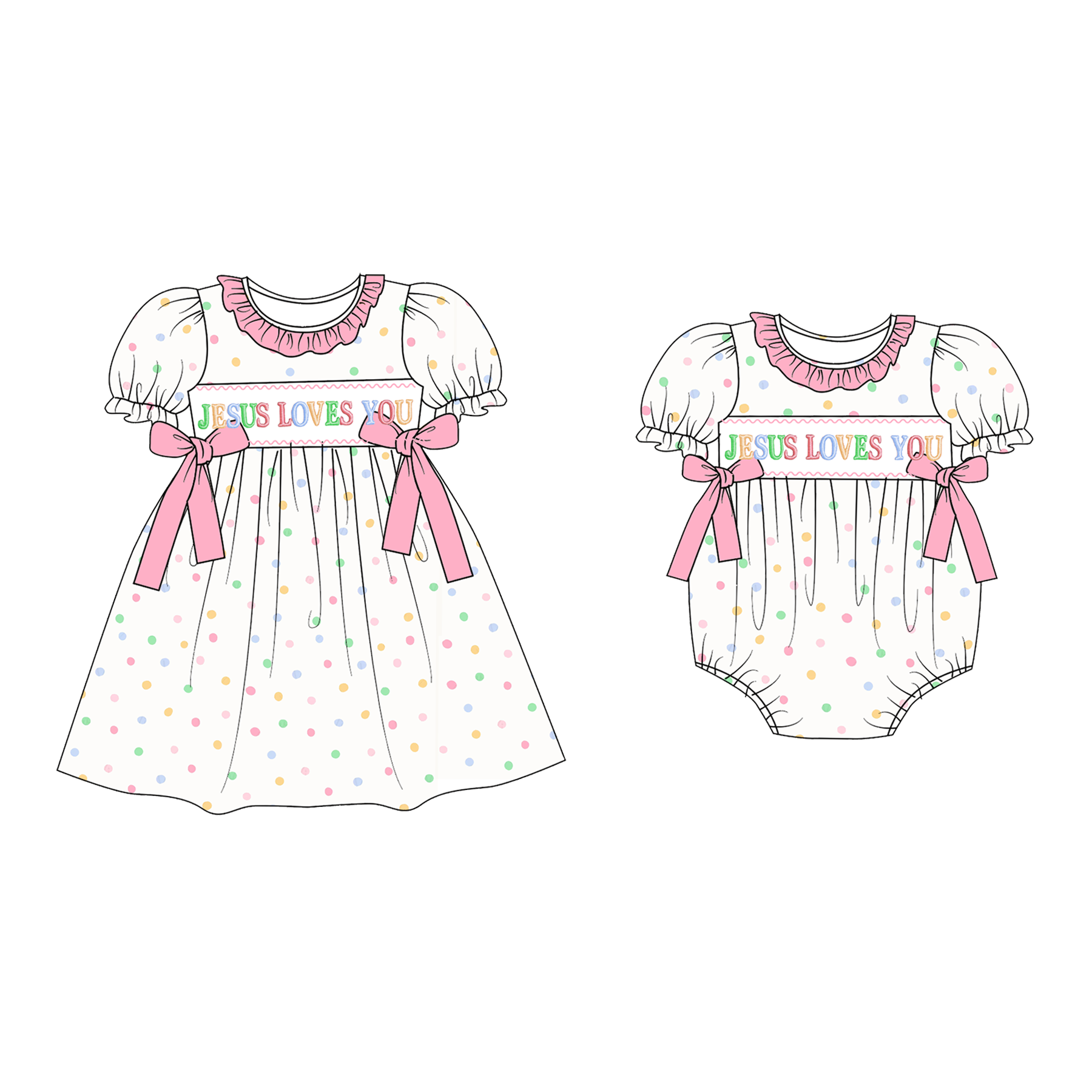 (Pre Order)Sisters Easter Embroidery Smocked Dress&Romper