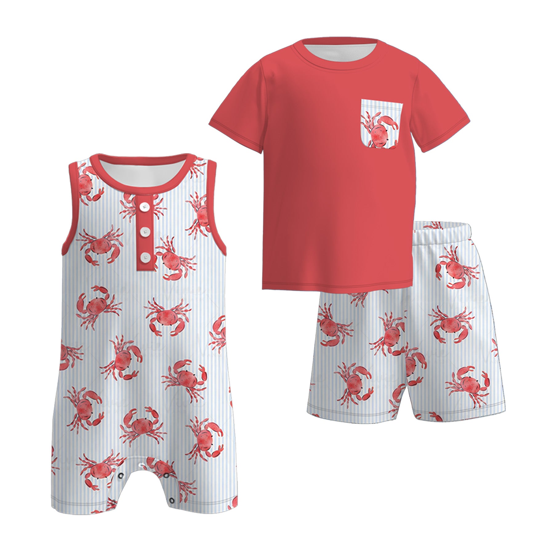 (Pre Order)Brothers Spring and Summer Crab Print Set&Romper