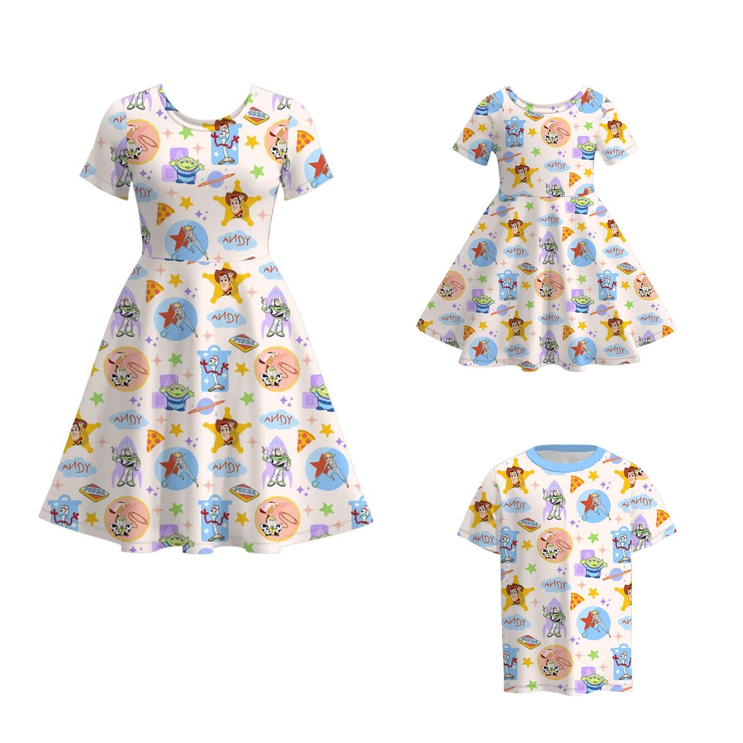 (Pre Order)Family Spring and Summer Cartoon Print Dress&Top