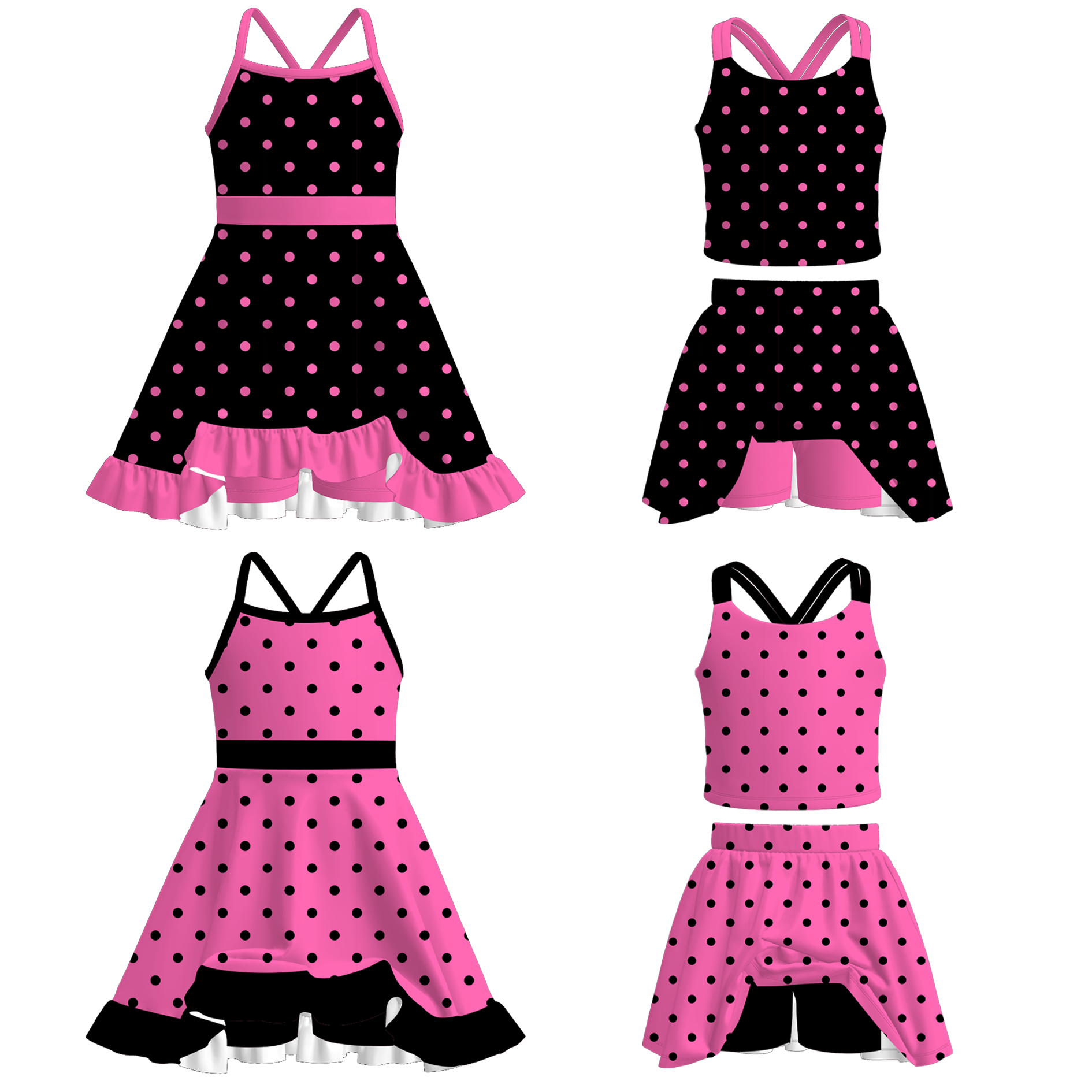 (Pre Order)Girls Spring and Summer Dot Print Skort Dress&Skort Set
