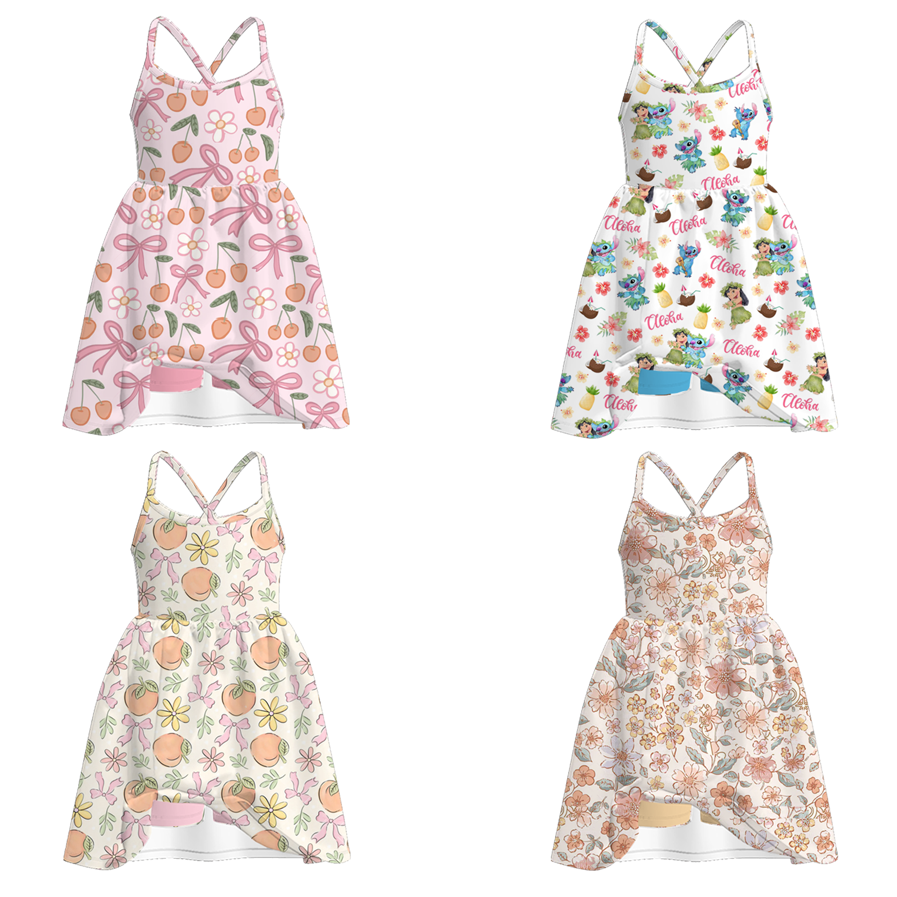 (Pre Order)Girls Spring&Summer Cartoon Print Skort Dress