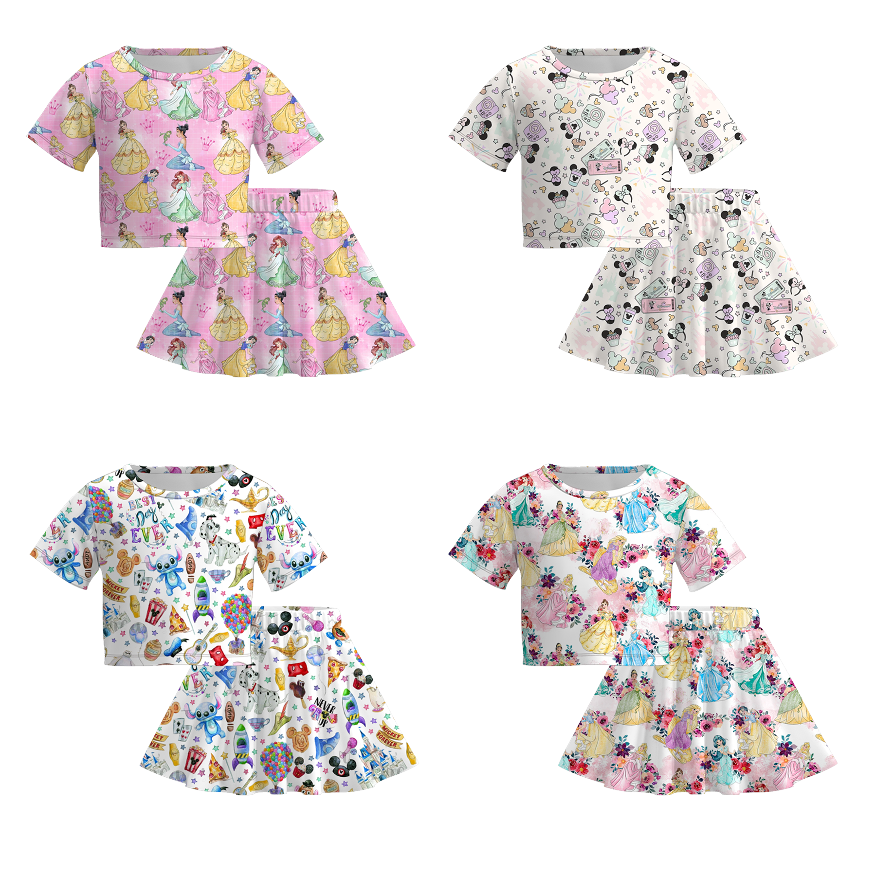 (Pre Order)Girls Spring and Summer Princess&Cartoon Print Skirt Set