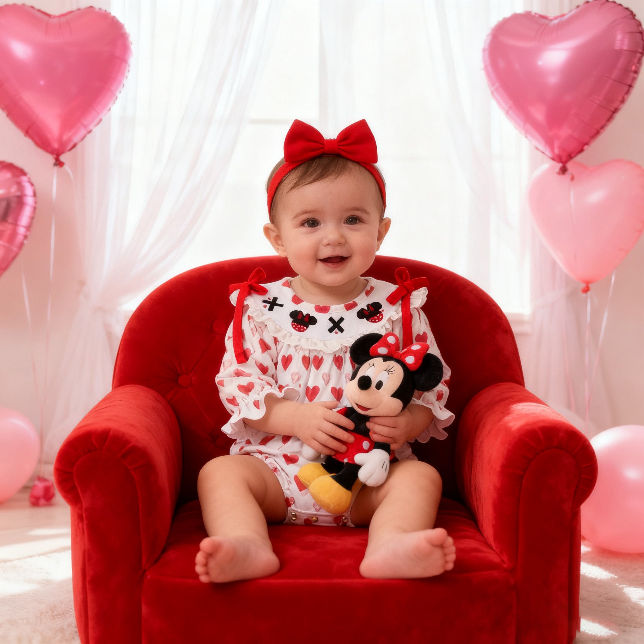 (In Stock)Baby Girls Valentine's Day Embroidery Romper