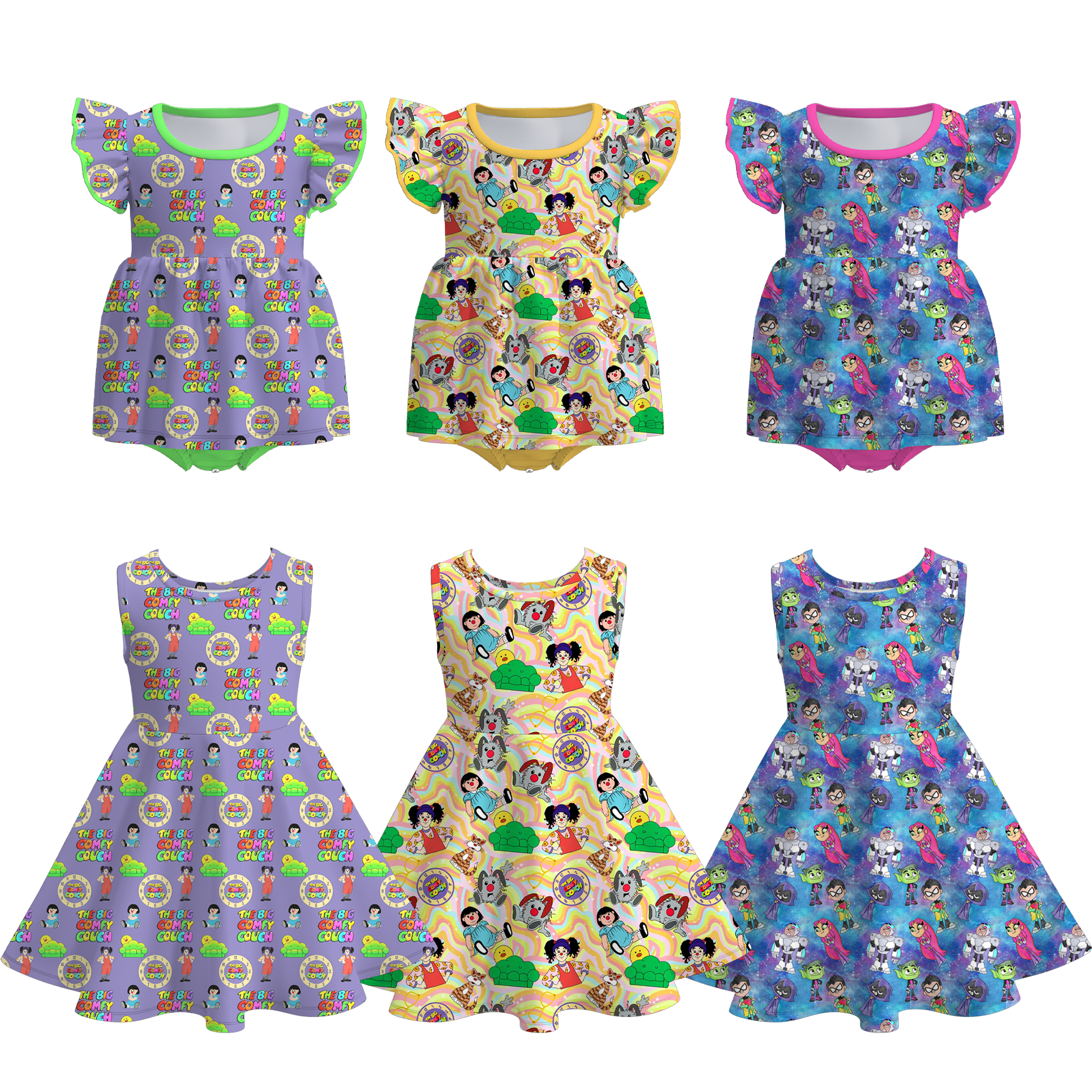 (Pre Order+Prepack Zone)Sisters Summer Cartoon Print Dress&Romper