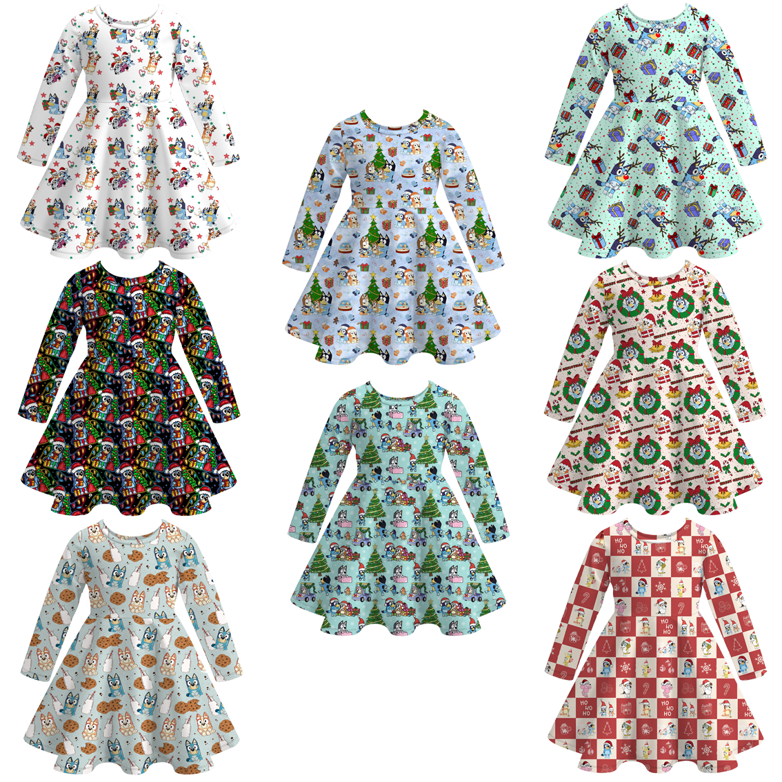 (Pre Order)Girls Christmas Cartoon Print Dress
