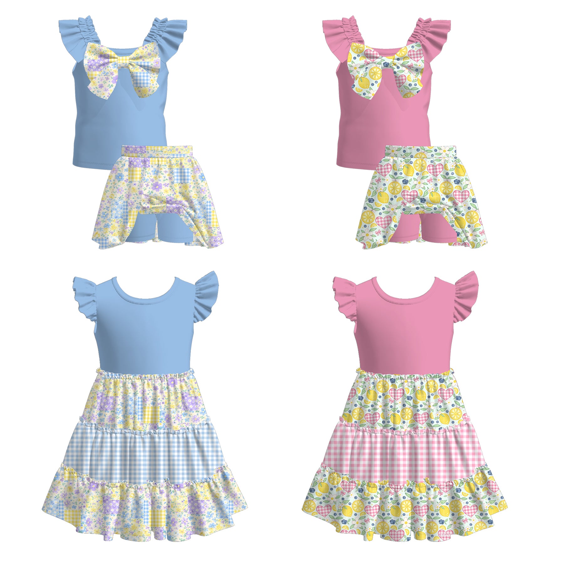 (Pre Order+Prepack Zone)Girls Spring&Summer Print Dress&Skort Set(Mix Size)