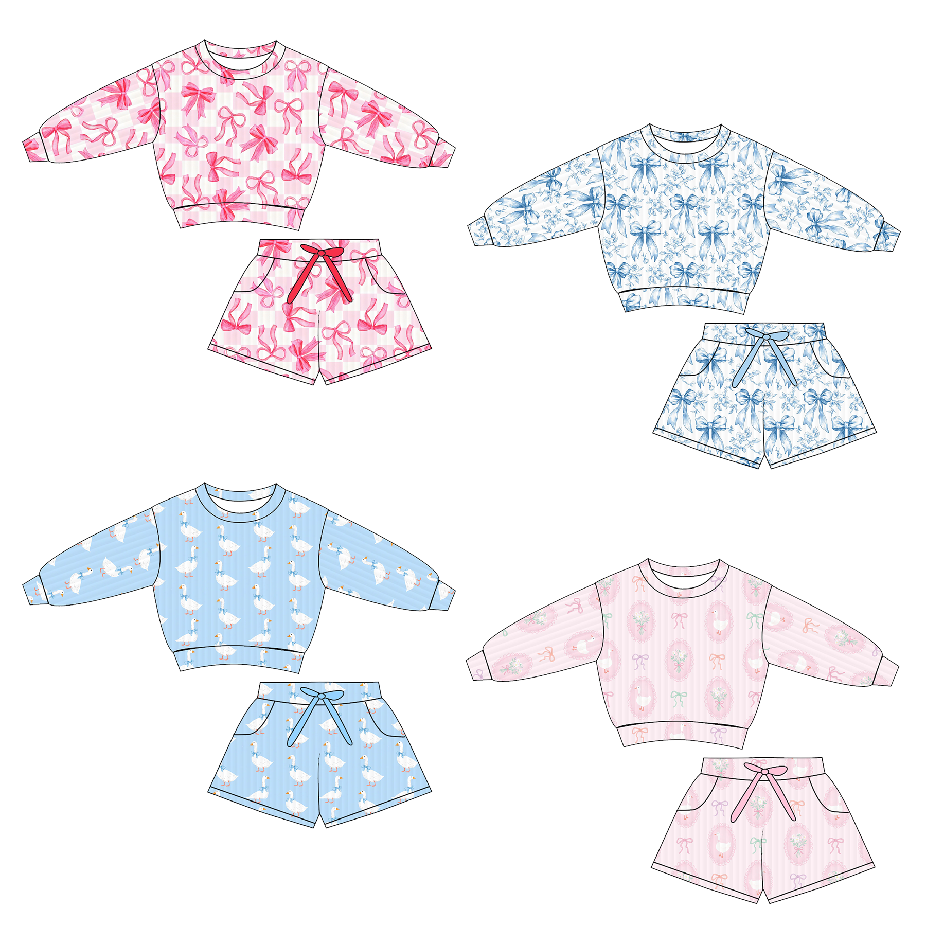 (Pre Order)Girls Spring&Summer Print Shorts Set with Pockets