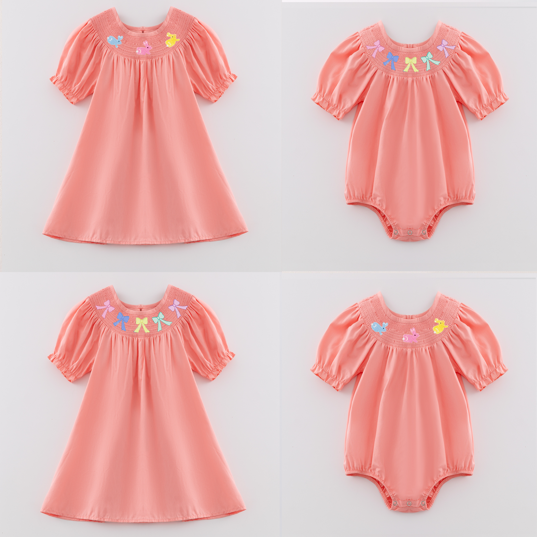 (Pre Order)Sisters Easter Bunny Embroidery Smocked Dress and Romper