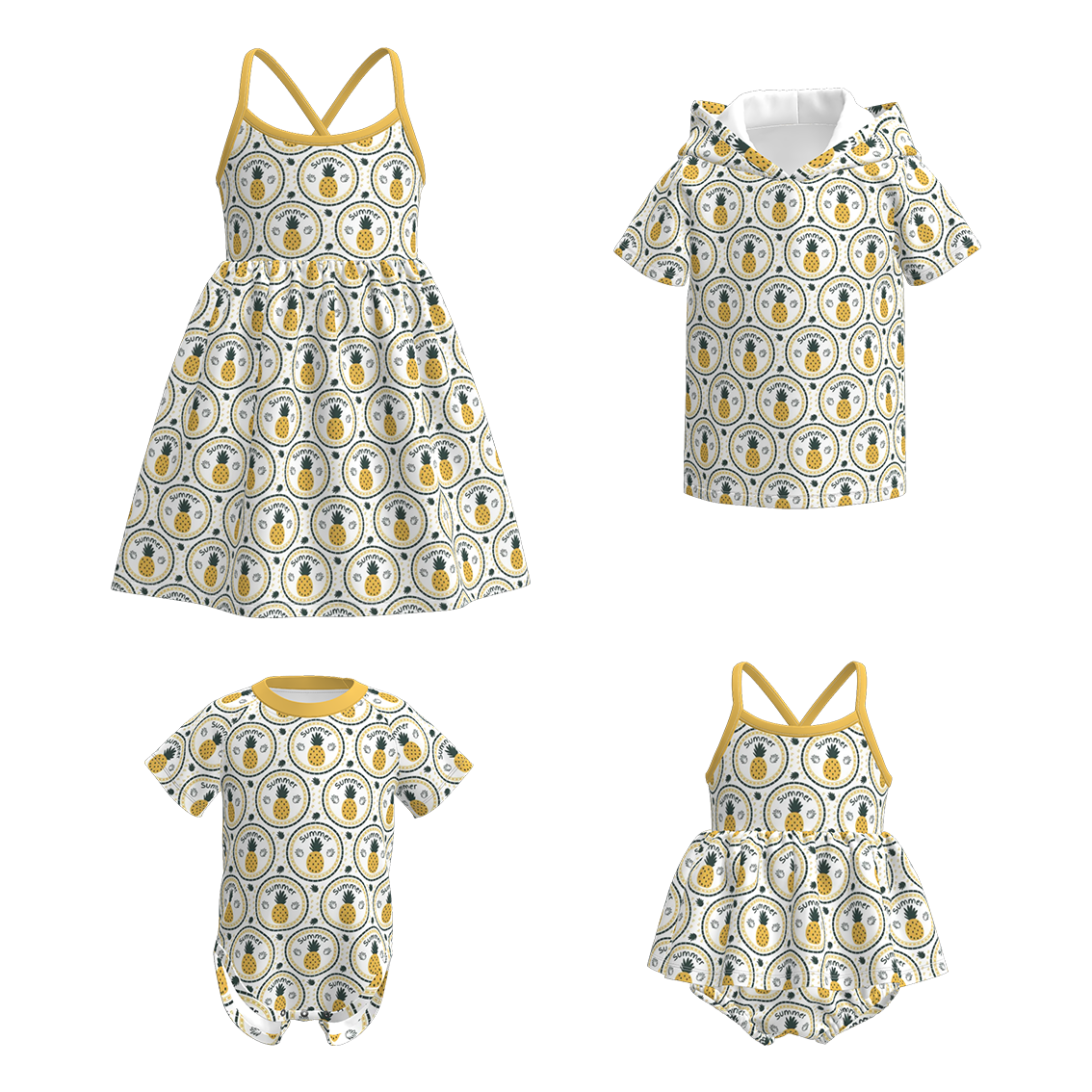 (Pre Order)Family Spring&Summer Pineapple Print Dress,Top&Romper