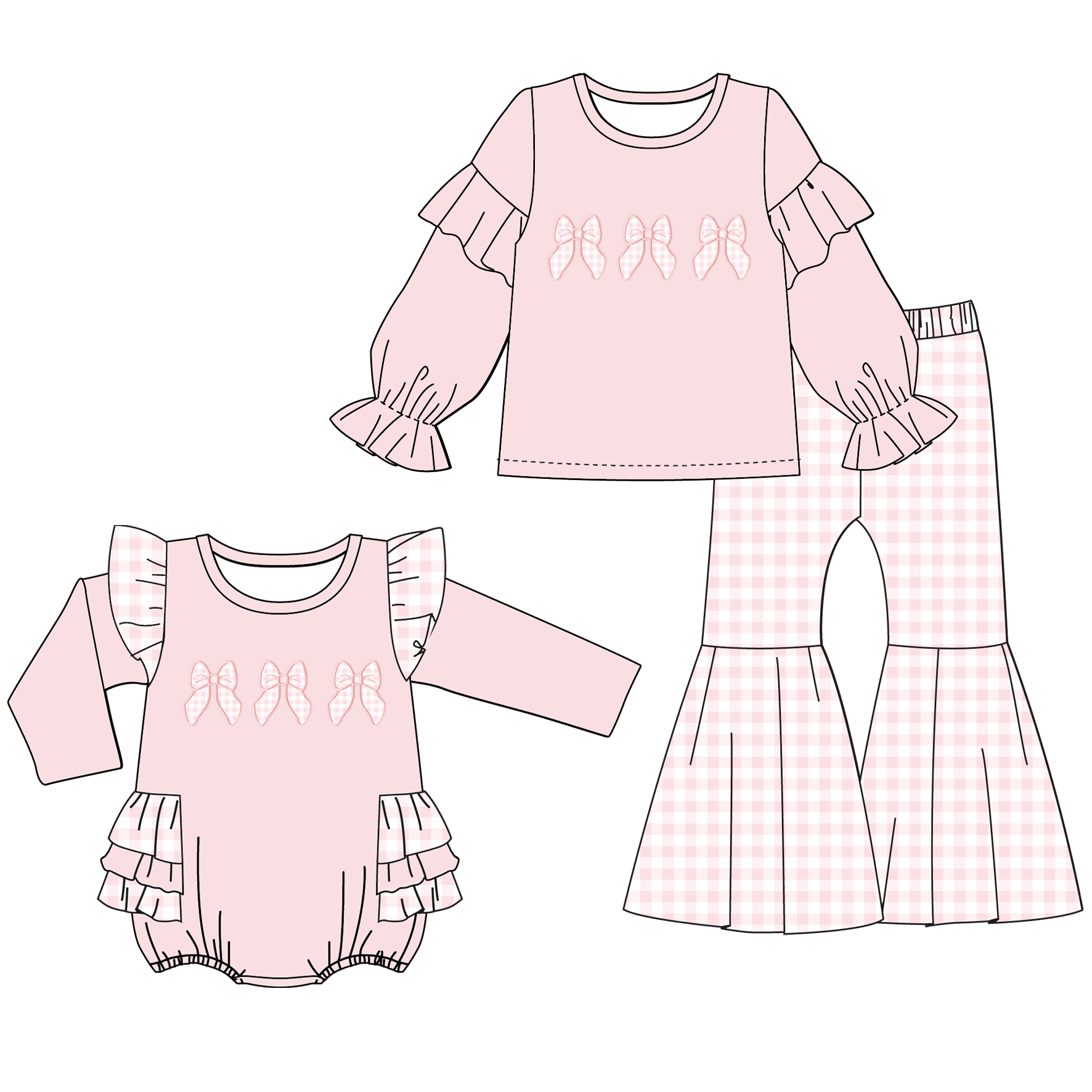 (Pre Order)Sisters Valentine's Day Bow Applique Set&Romper