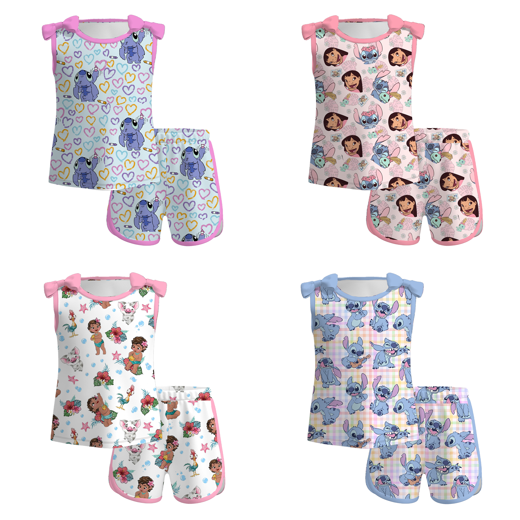 (Pre Order)Girls Spring and Summer Cartoon Print Shorts Set