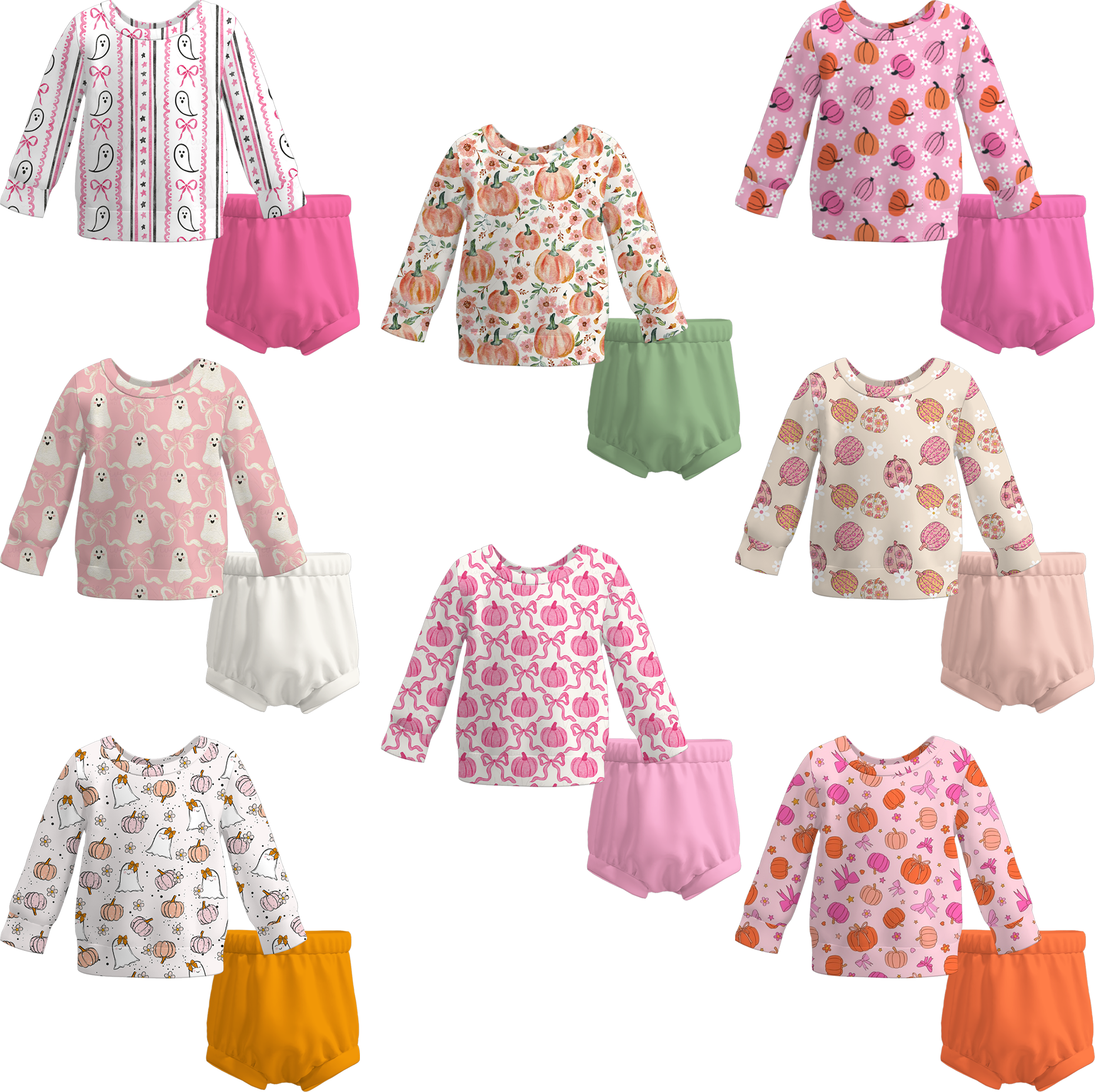 (Pre Order)Girls Halloween&Thanksgiving Cartoon Print Short Set