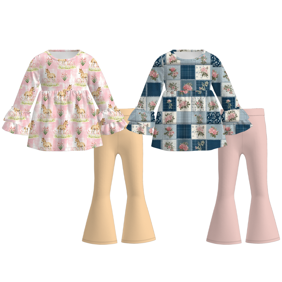 (Pre Order)Girls Fall Floral Print Outfit Set
