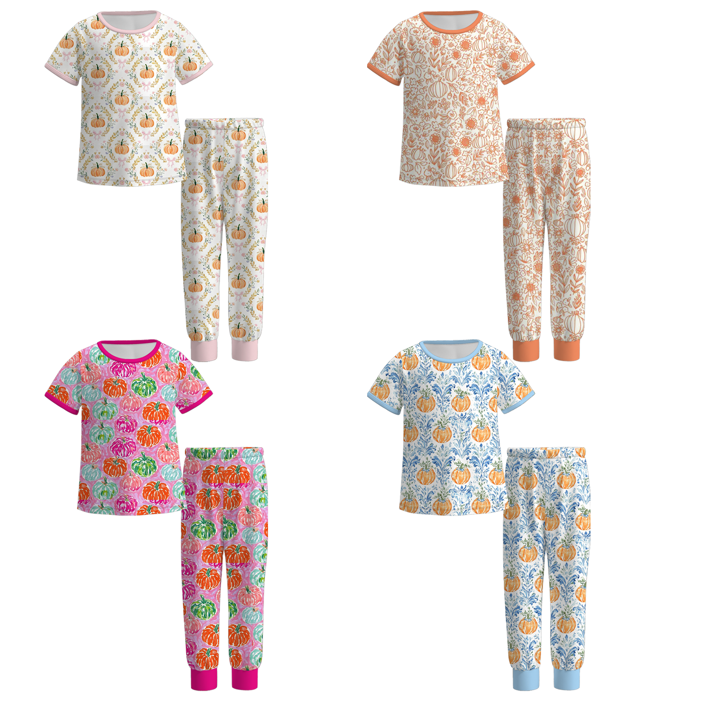 (Pre Order+Prepack Zone)Girls Fall Pumpkin Print Pajamas