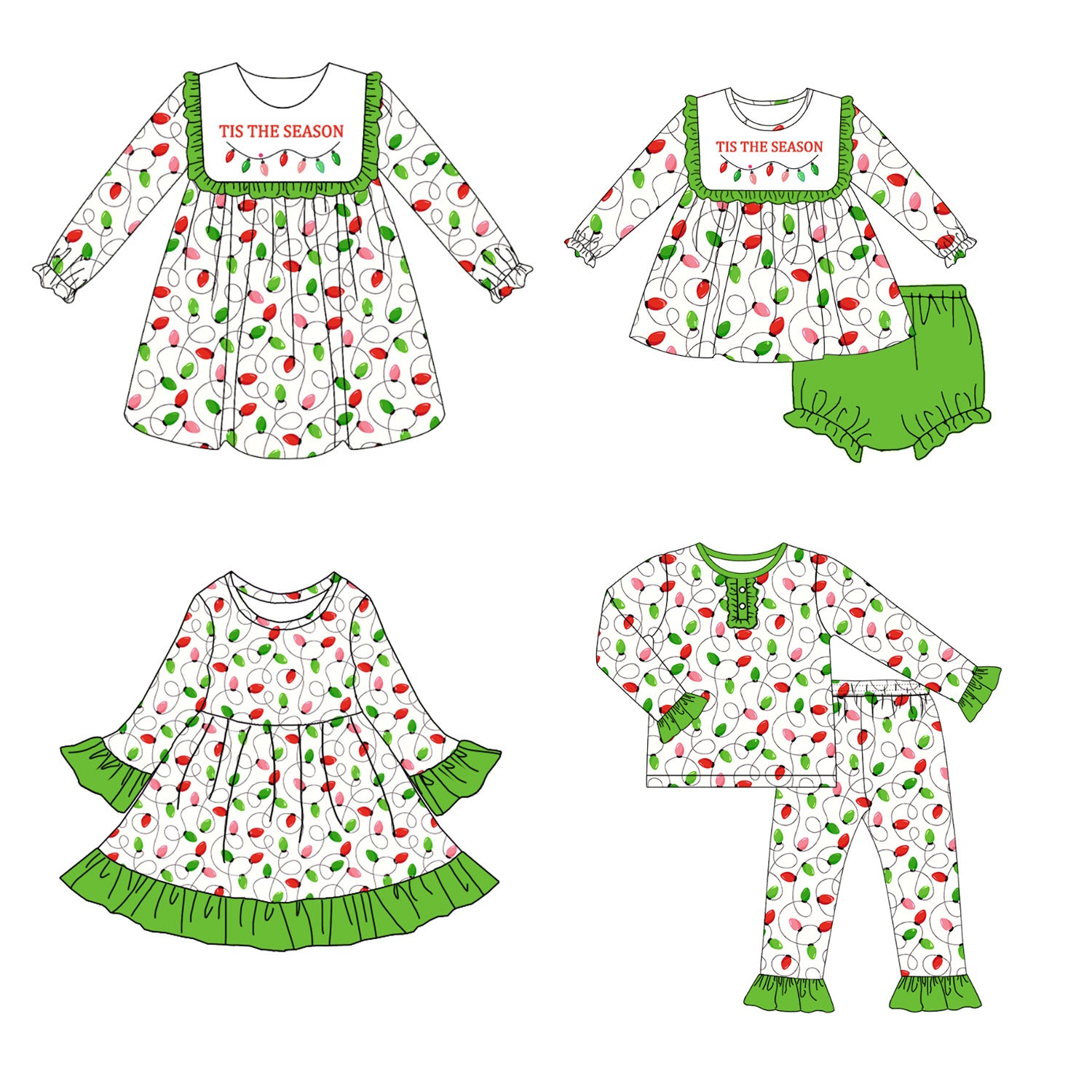 (Pre Order)Sisters Christmas Embroidery Dress,Set&Romper