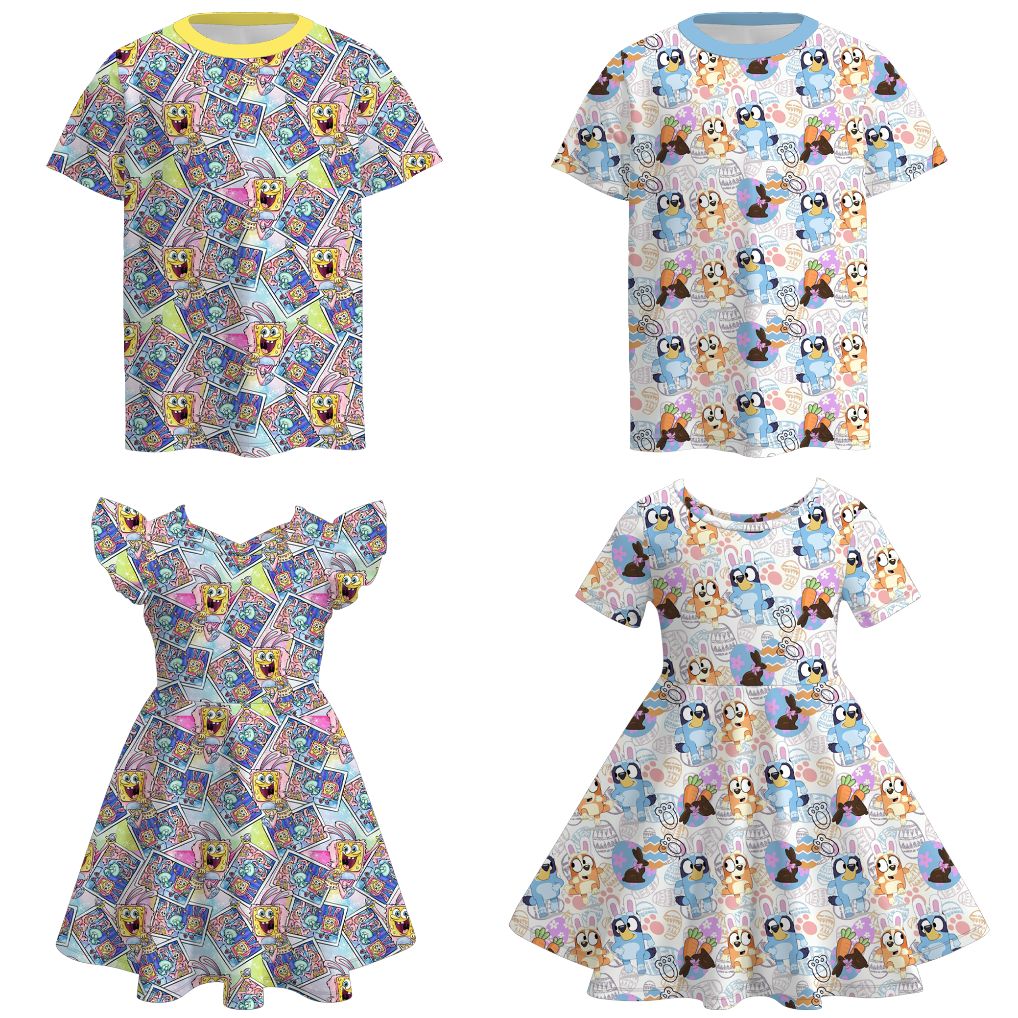 (Pre Order)Siblings Easter Cartoon Print Dress&Top