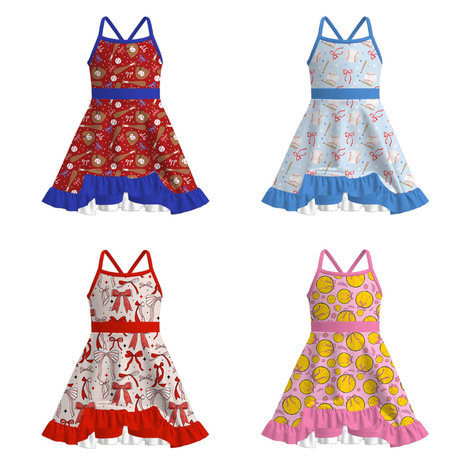 (Pre Order)Girls Spring and Summer Baseball Print Skort Dress