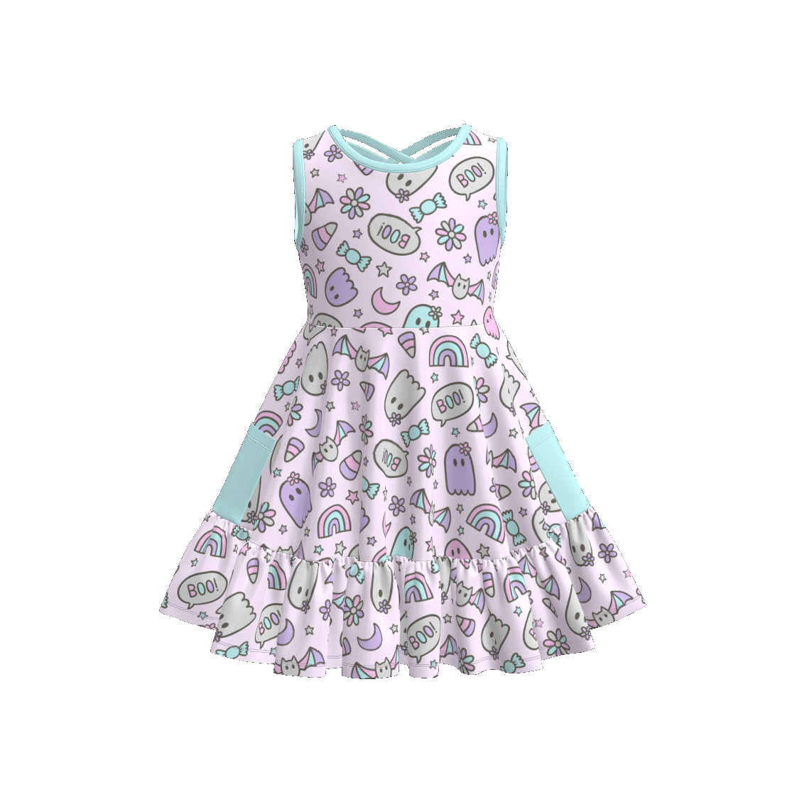 (Pre Order)Girls Halloween Cartoon Print Dress