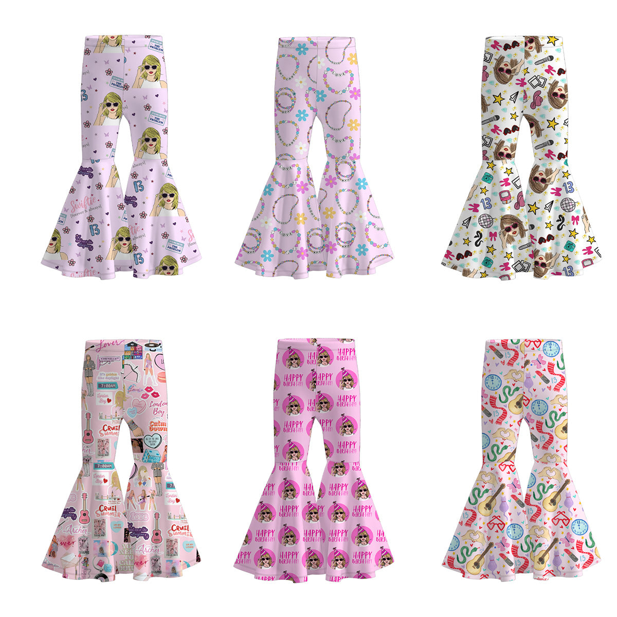 (Pre Order)Girls Spring and Summer TS Print Bell Pants