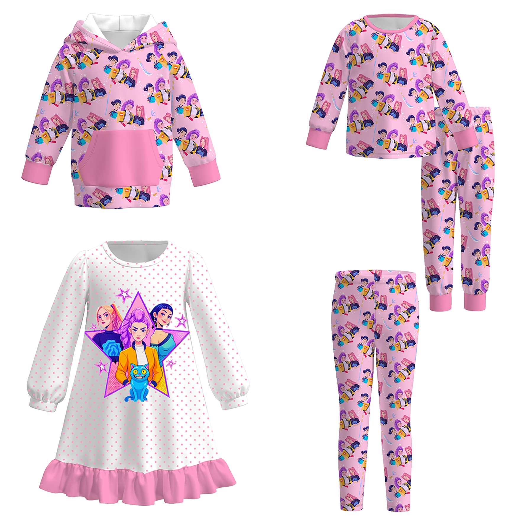 (Pre Order)Girls Movie Character Print Pajamas,Pants&Top
