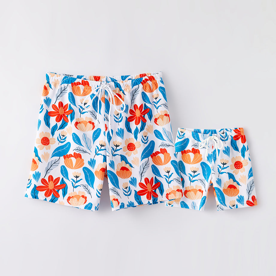 (In Stock)Daddy and Me Summer Floral Print Swim Trunks